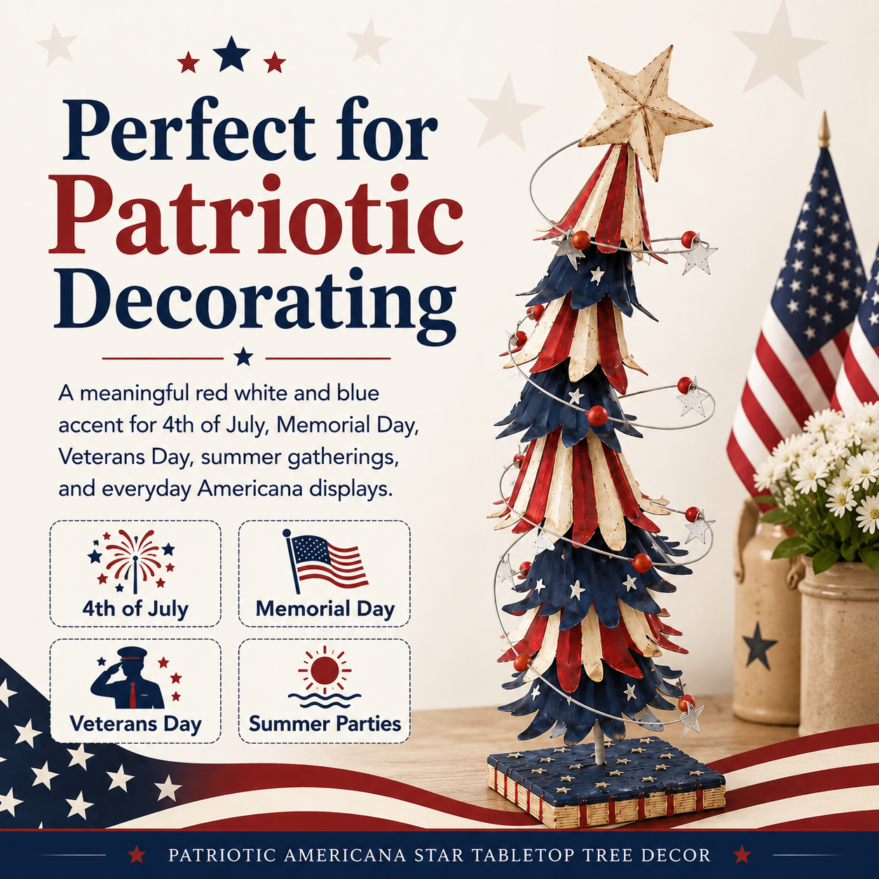 Patriotic Americana Star Tabletop Tree Decor