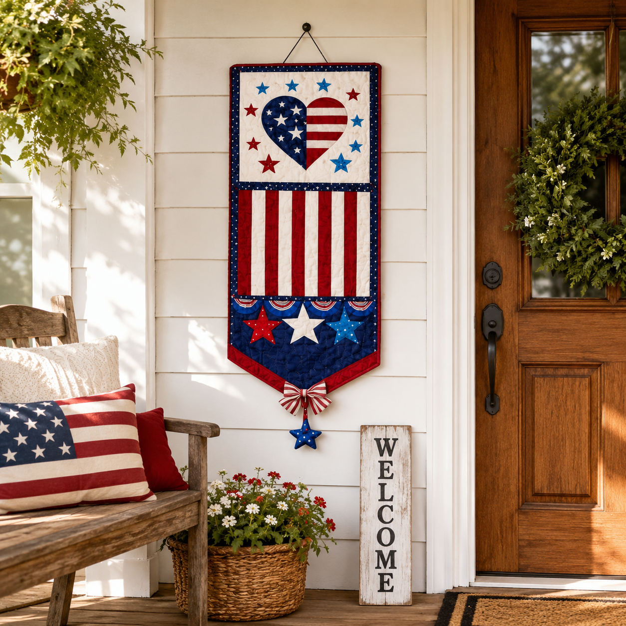 Patriotic Heart Flag Hanging Banner