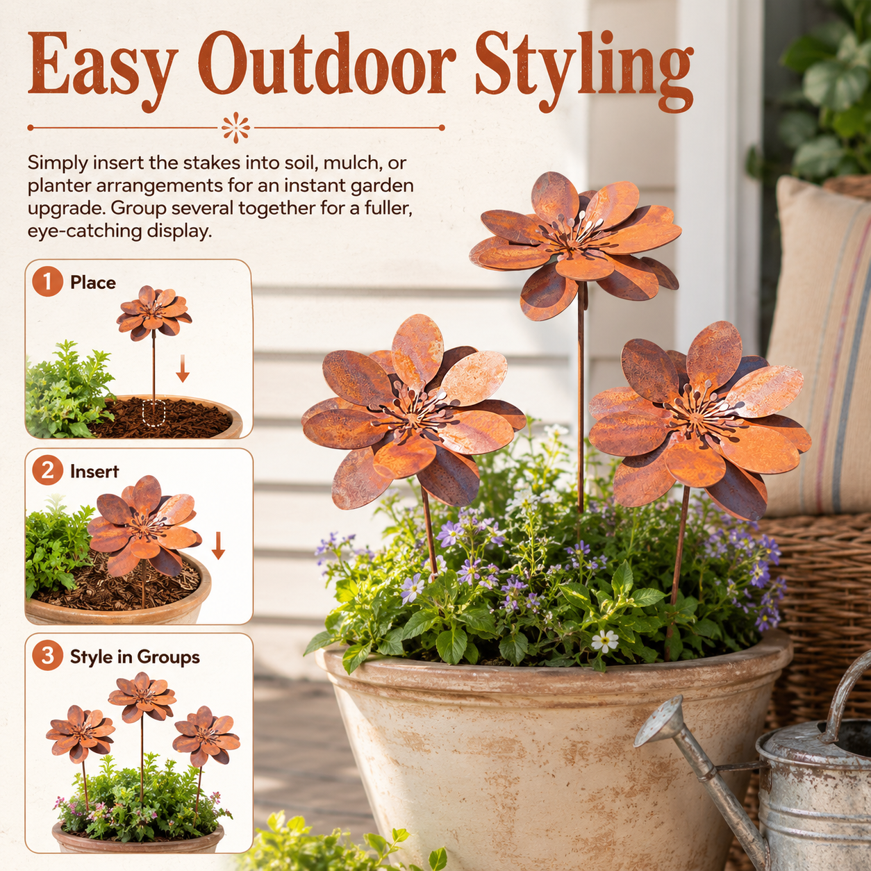 Rustic Metal Flower Garden Stakes