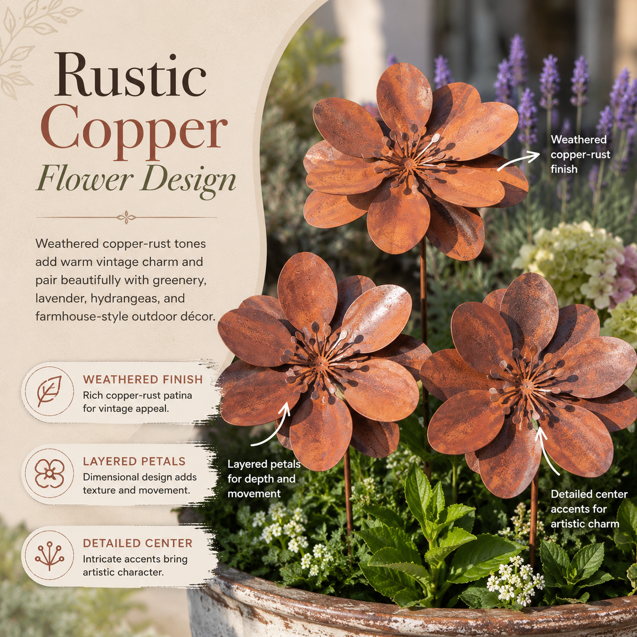 Rustic Metal Flower Garden Stakes