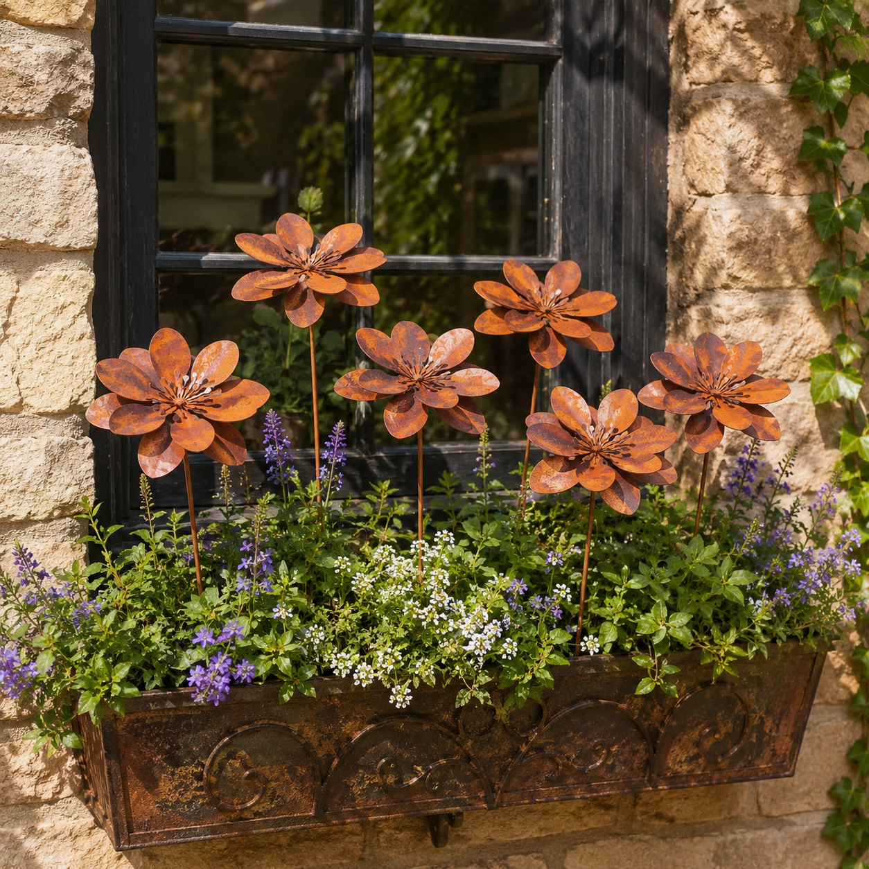 Rustic Metal Flower Garden Stakes