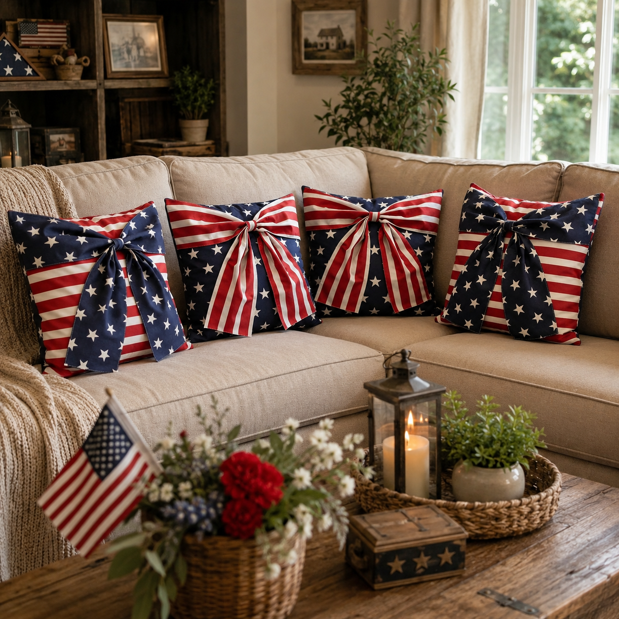 Patriotic 3D Bow Throw Pillow Cover