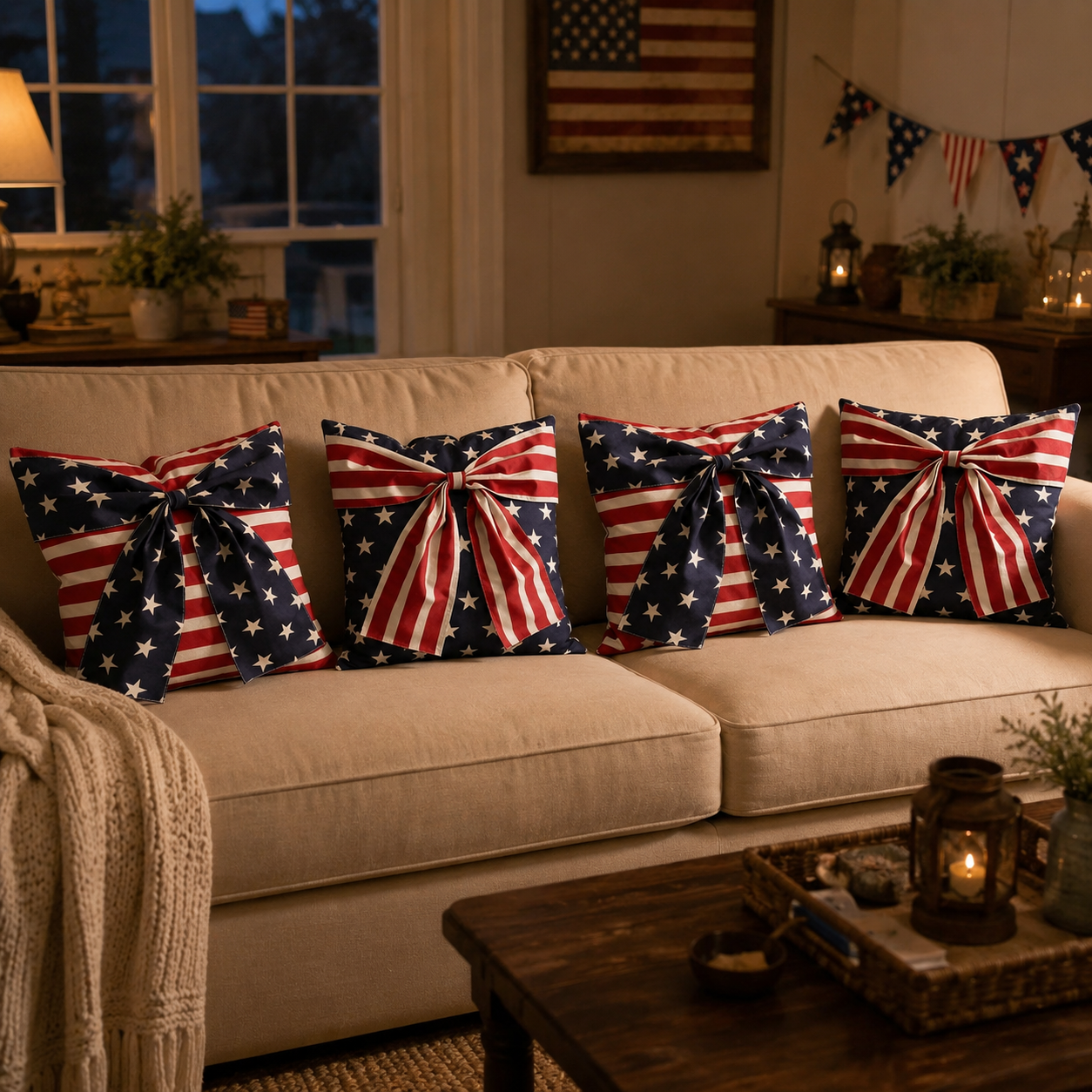Patriotic 3D Bow Throw Pillow Cover