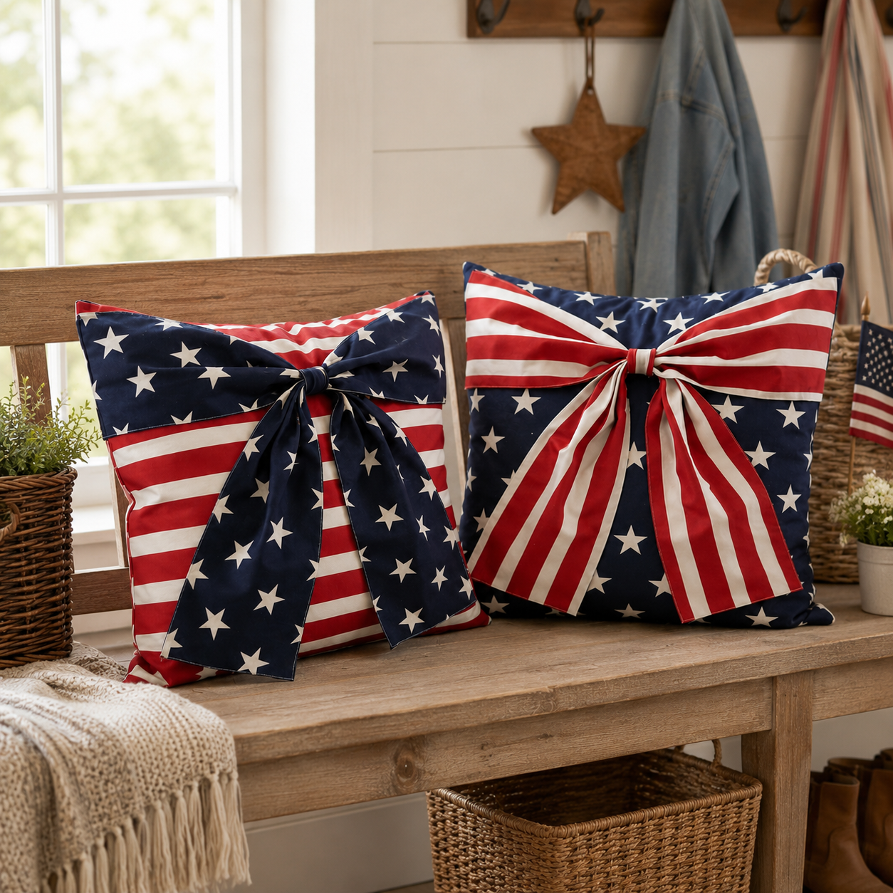 Patriotic 3D Bow Throw Pillow Cover