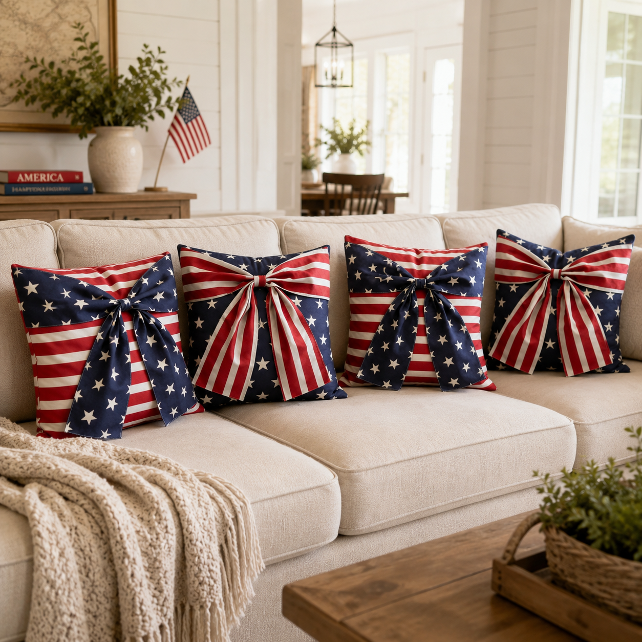 Patriotic 3D Bow Throw Pillow Cover
