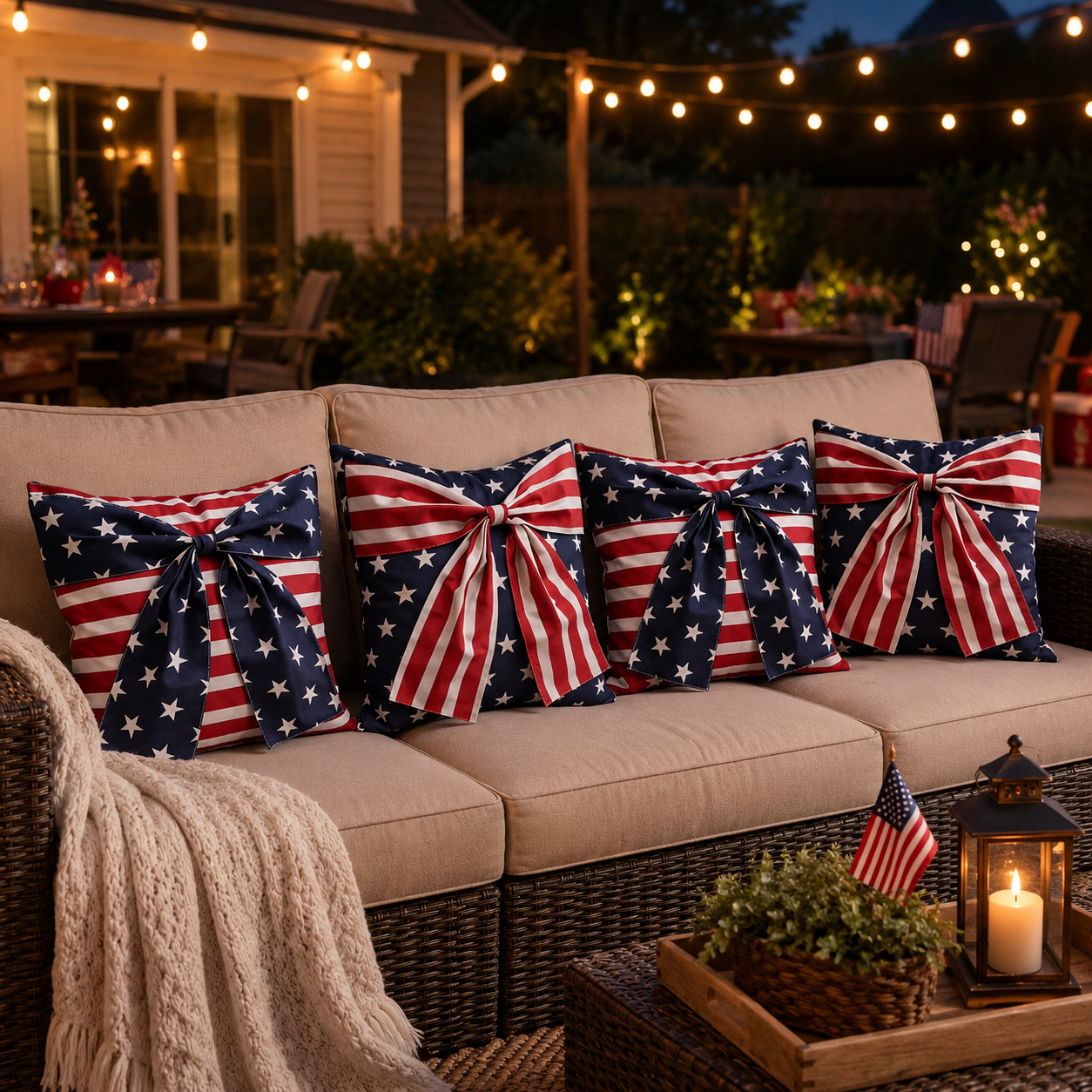 Patriotic 3D Bow Throw Pillow Cover