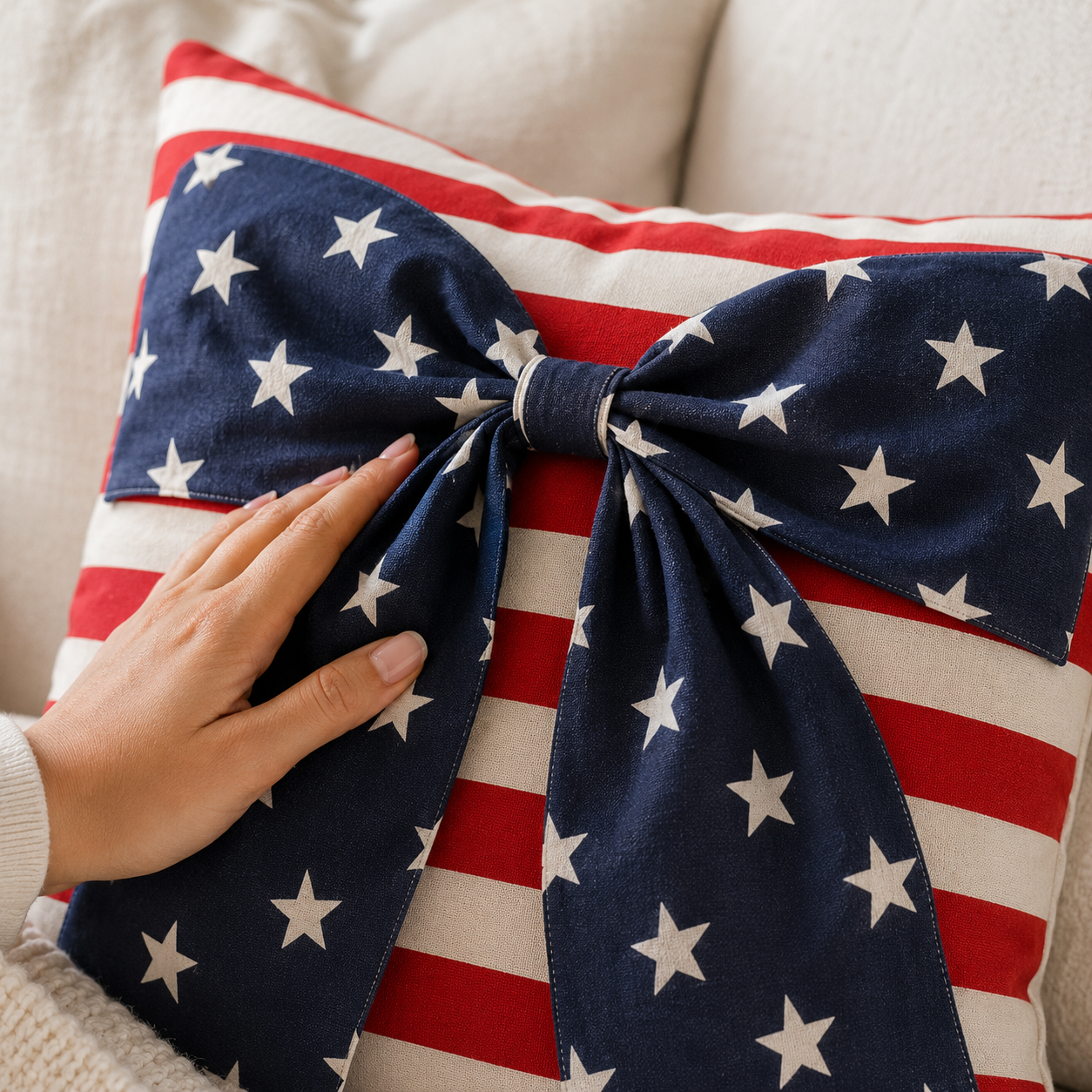 2-Piece Patriotic 3D Bow Throw Pillow Cover Set