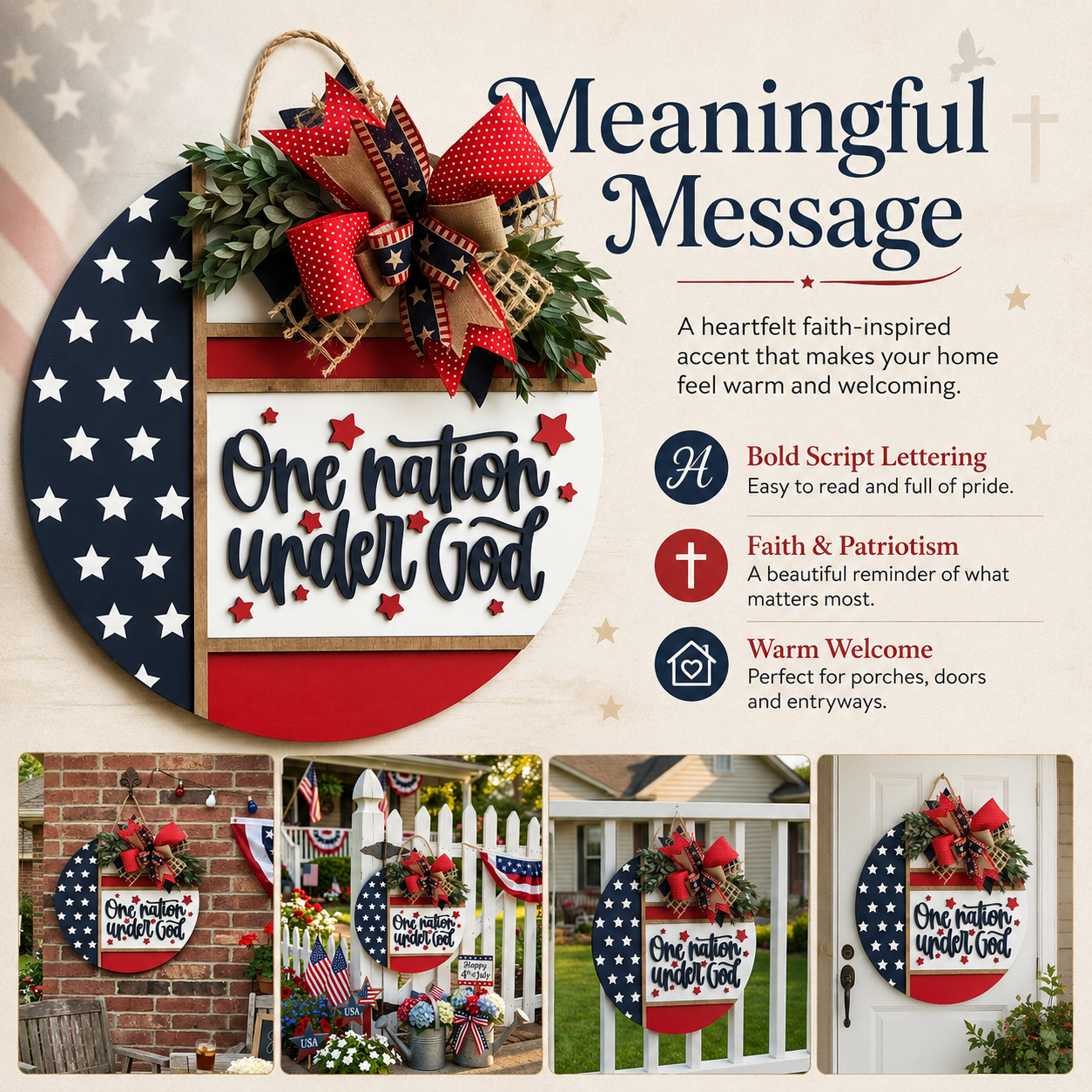 Patriotic “One Nation Under God” Door Hanger