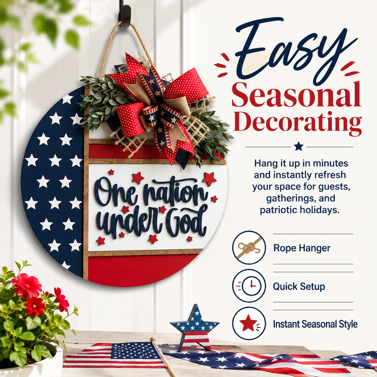 Patriotic “One Nation Under God” Door Hanger