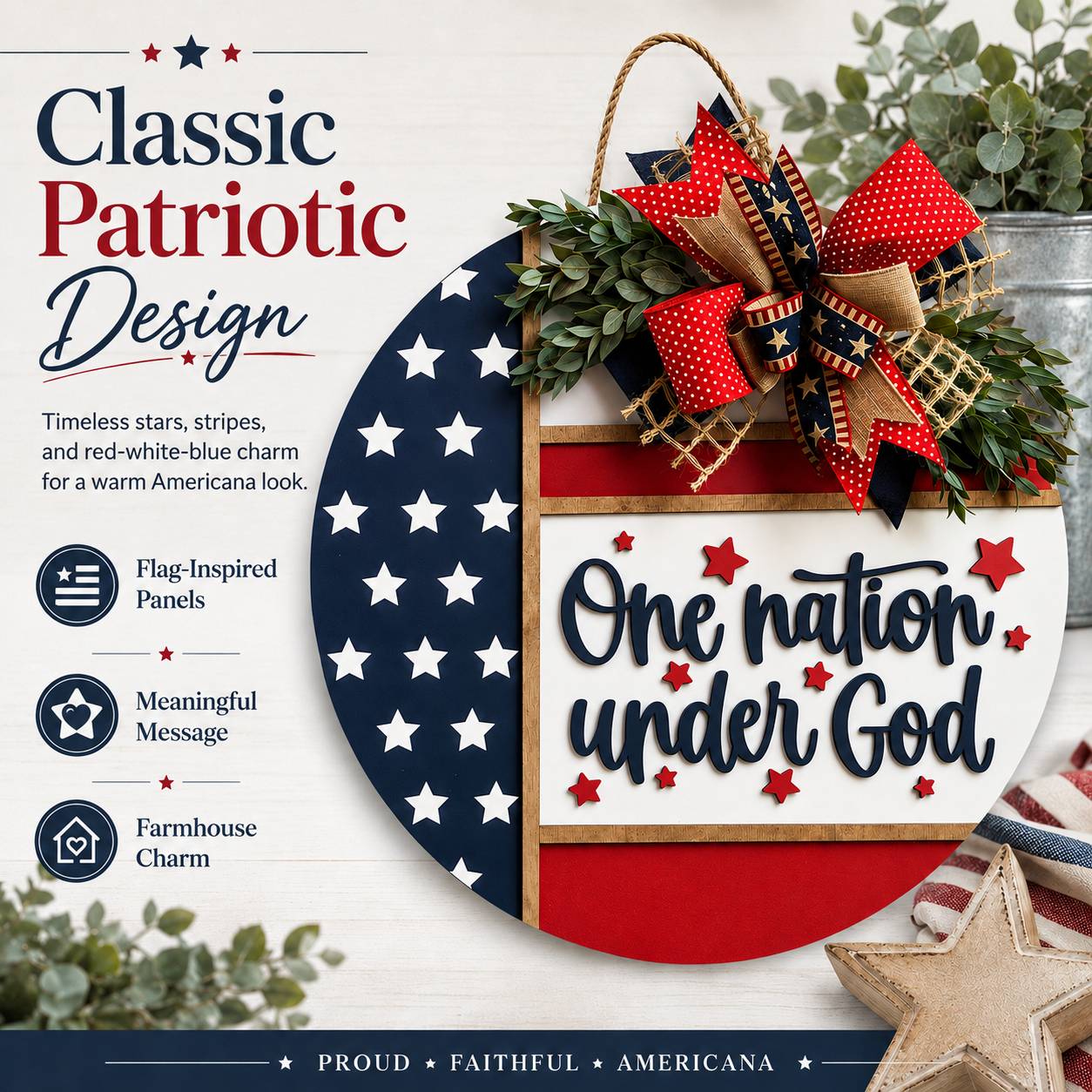 Patriotic “One Nation Under God” Door Hanger