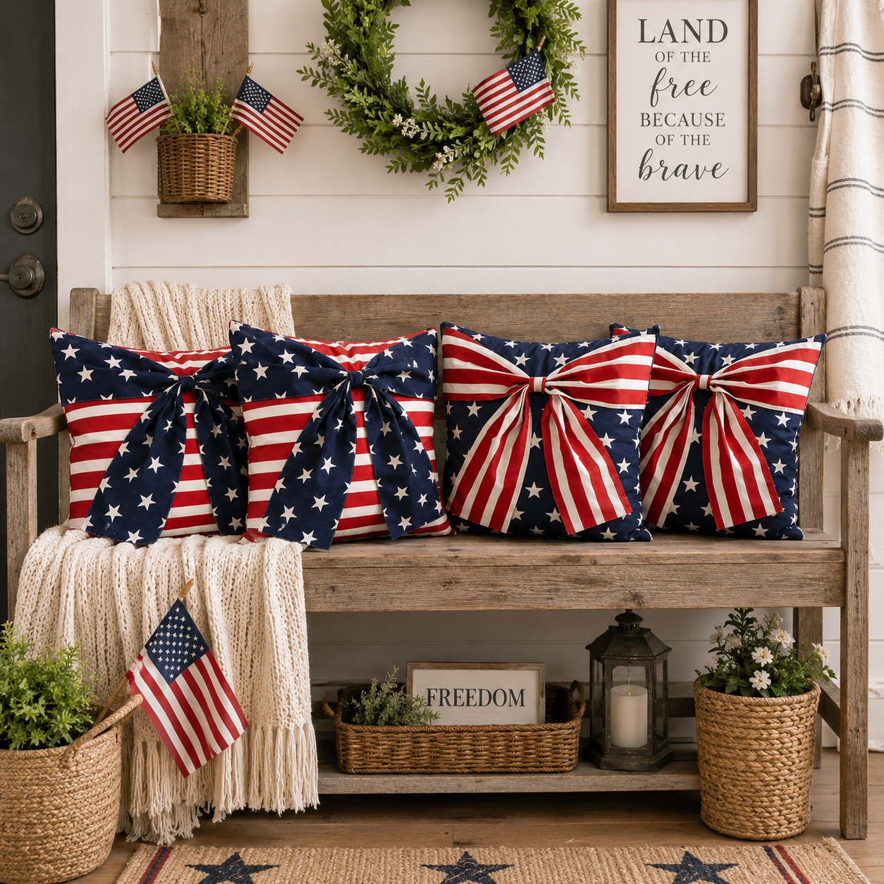 2-Piece Patriotic 3D Bow Throw Pillow Cover Set
