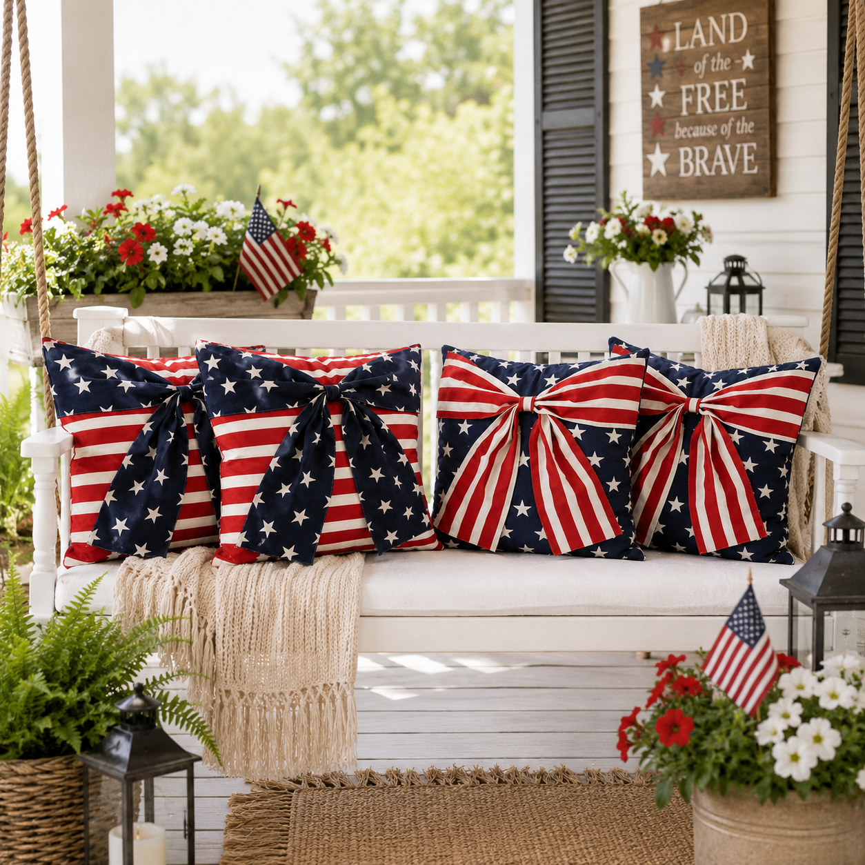 2-Piece Patriotic 3D Bow Throw Pillow Cover Set