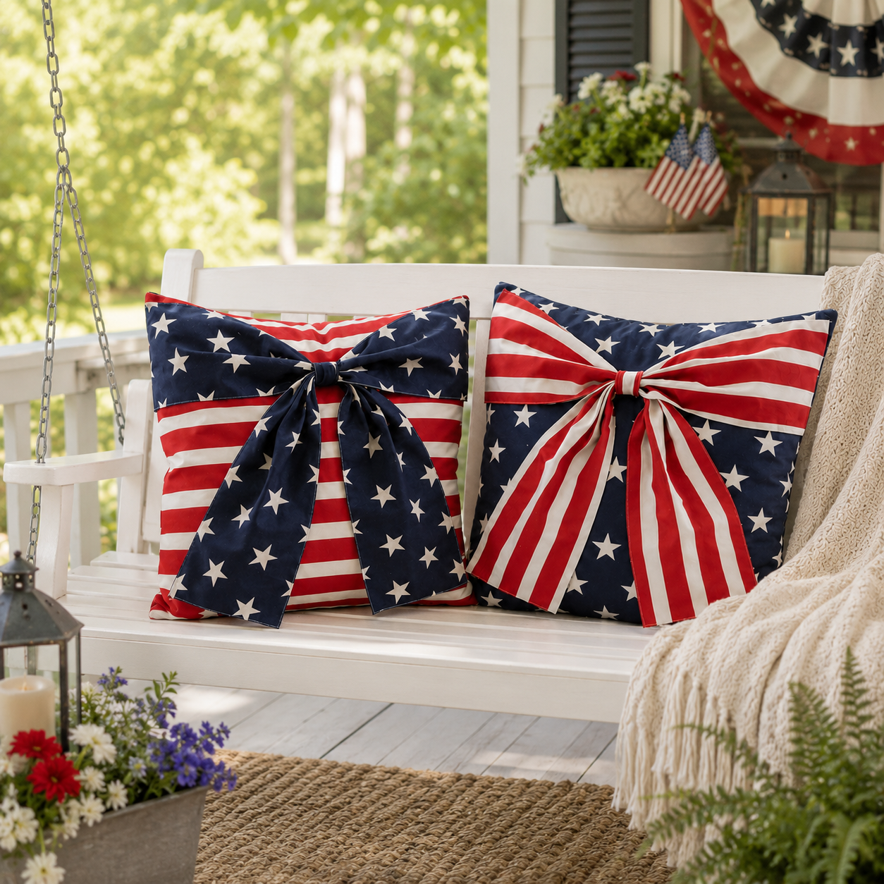 2-Piece Patriotic 3D Bow Throw Pillow Cover Set
