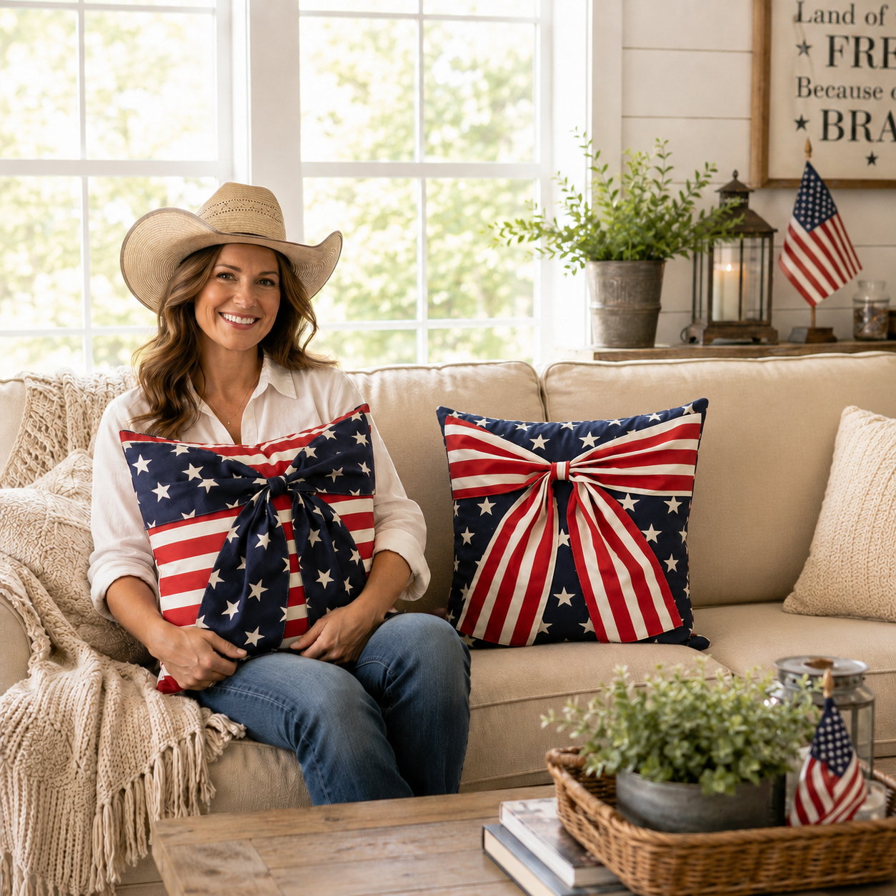2-Piece Patriotic 3D Bow Throw Pillow Cover Set