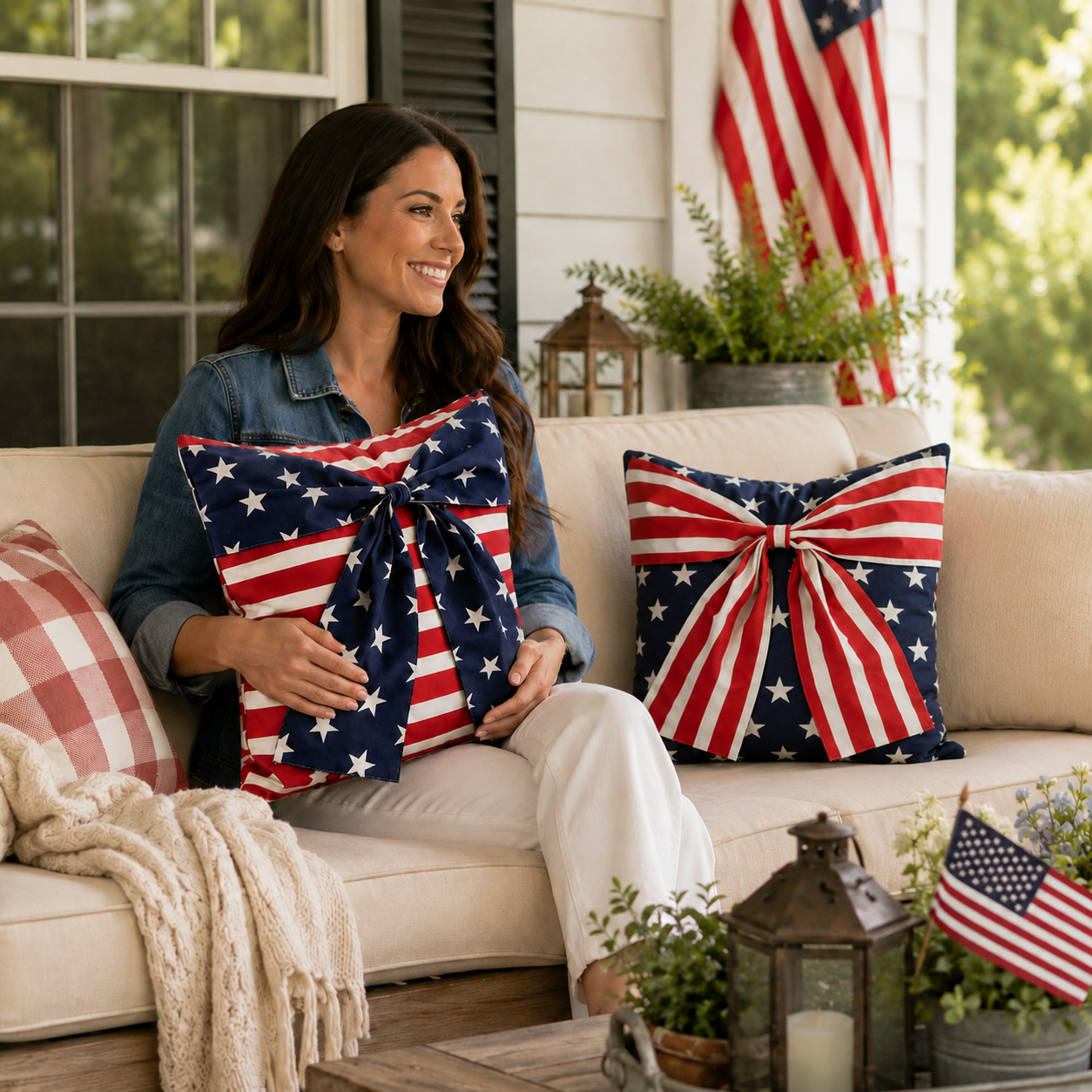 2-Piece Patriotic 3D Bow Throw Pillow Cover Set