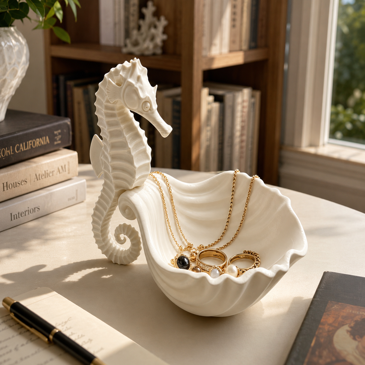 White Seahorse Shell Jewelry Dish