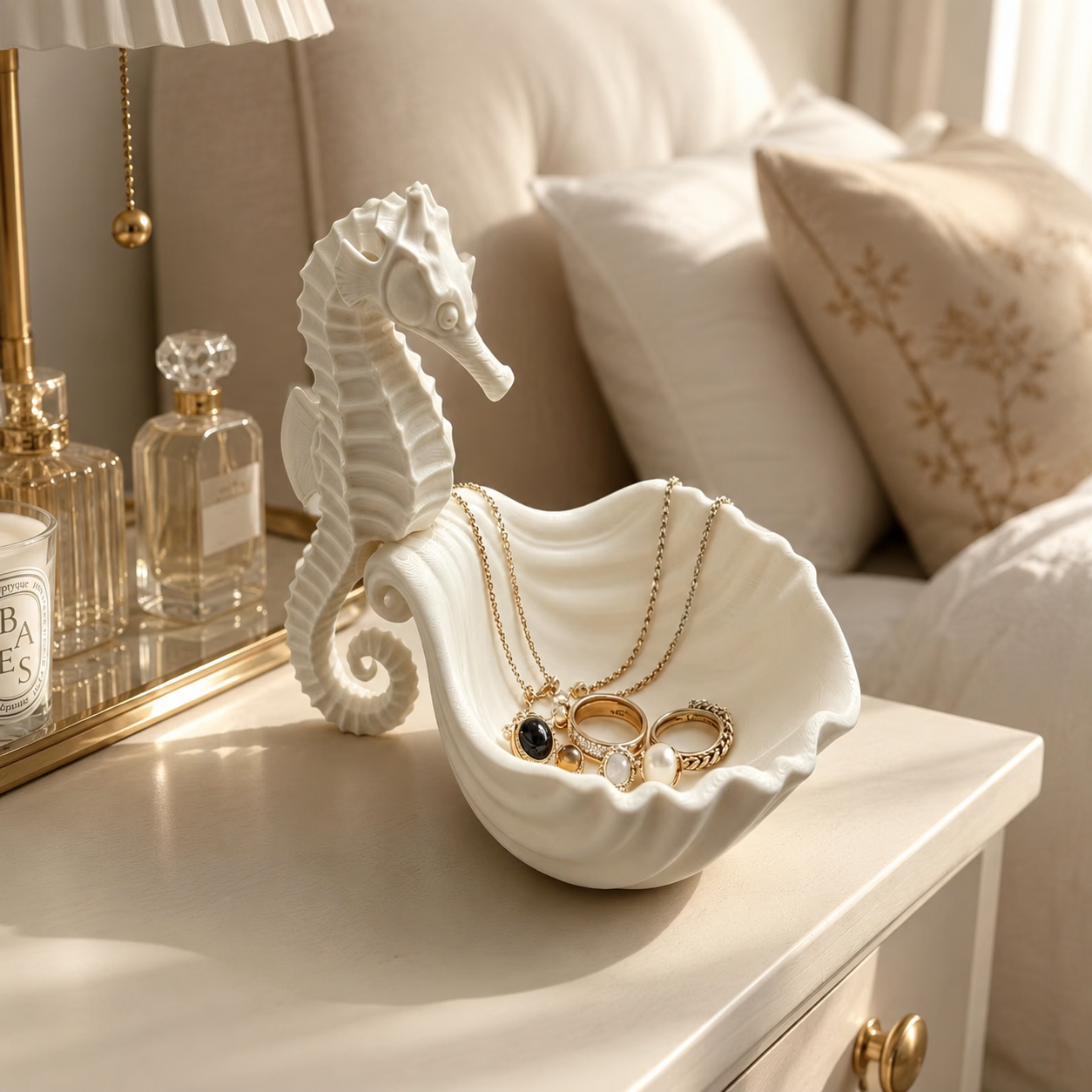 White Seahorse Shell Jewelry Dish