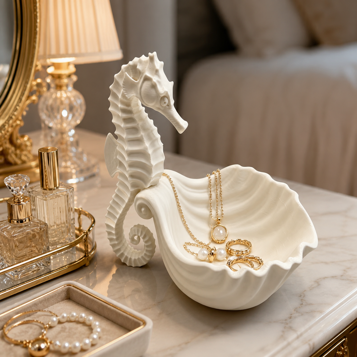 White Seahorse Shell Jewelry Dish