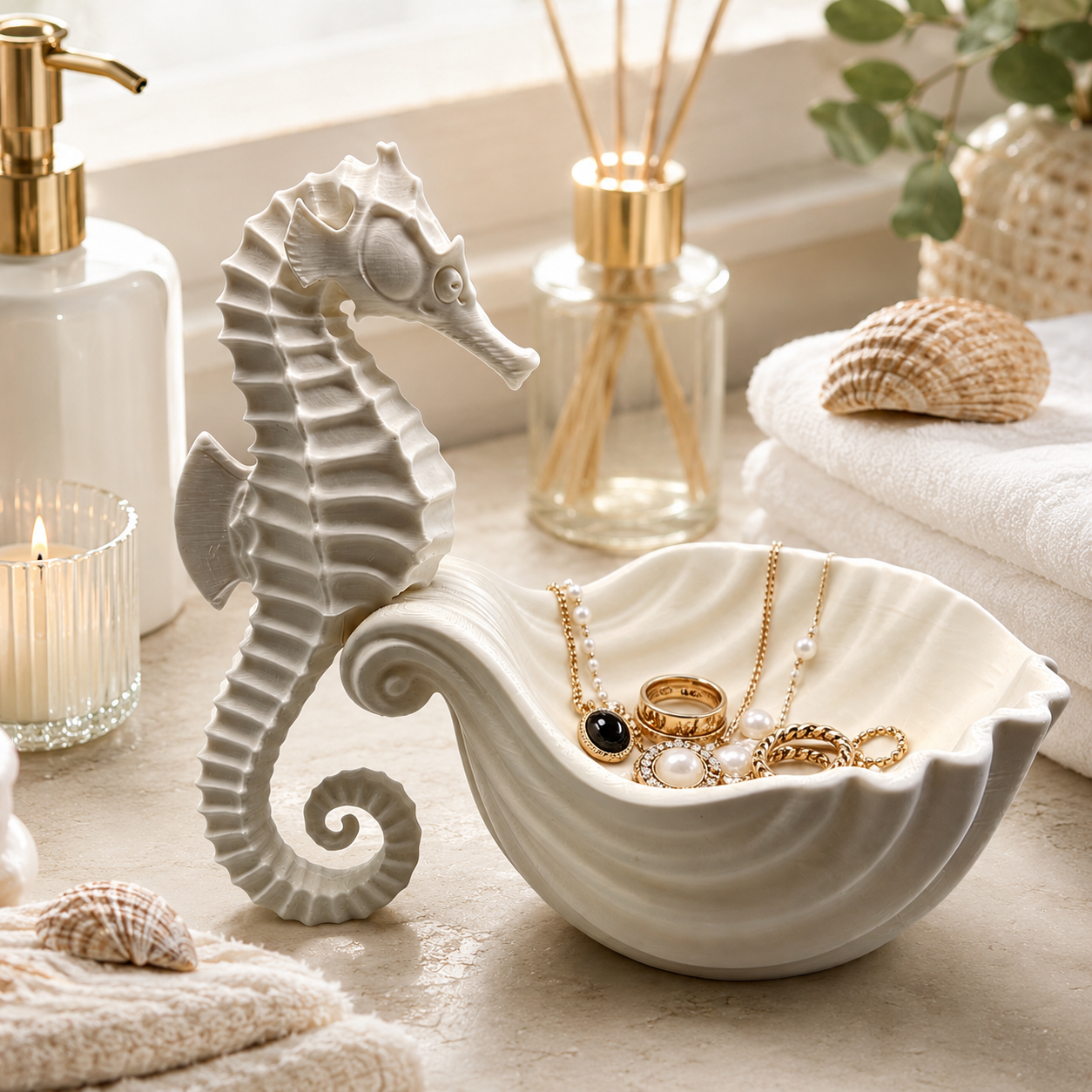 White Seahorse Shell Jewelry Dish