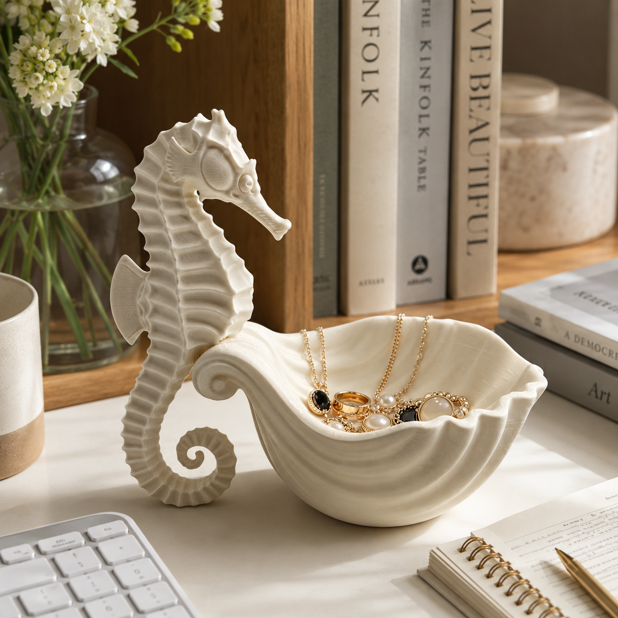 White Seahorse Shell Jewelry Dish