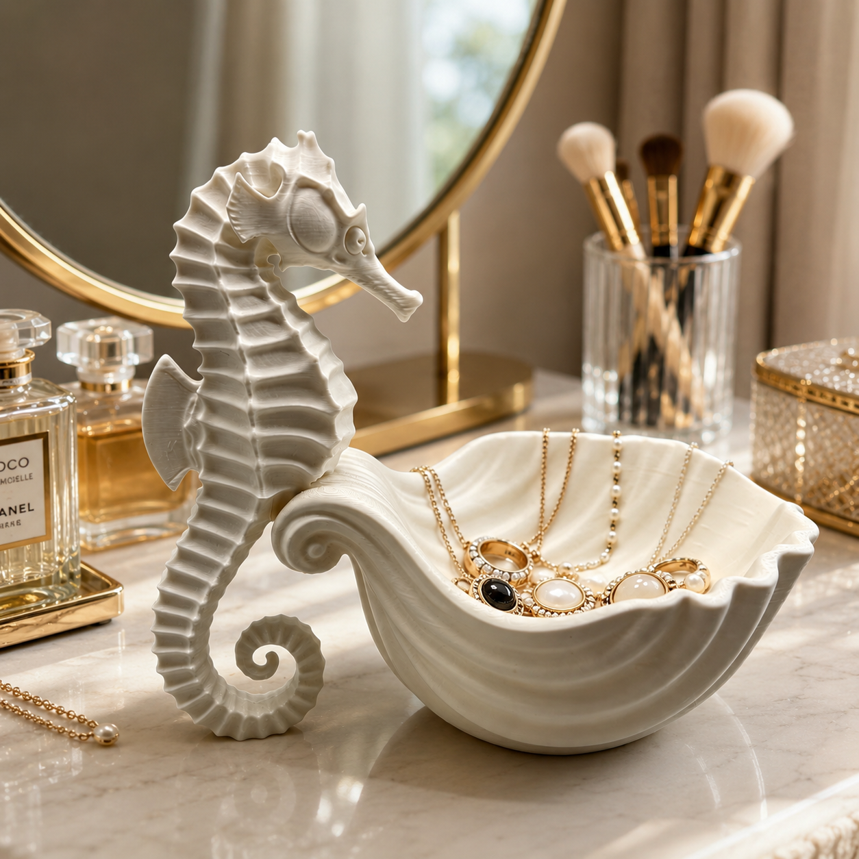 White Seahorse Shell Jewelry Dish