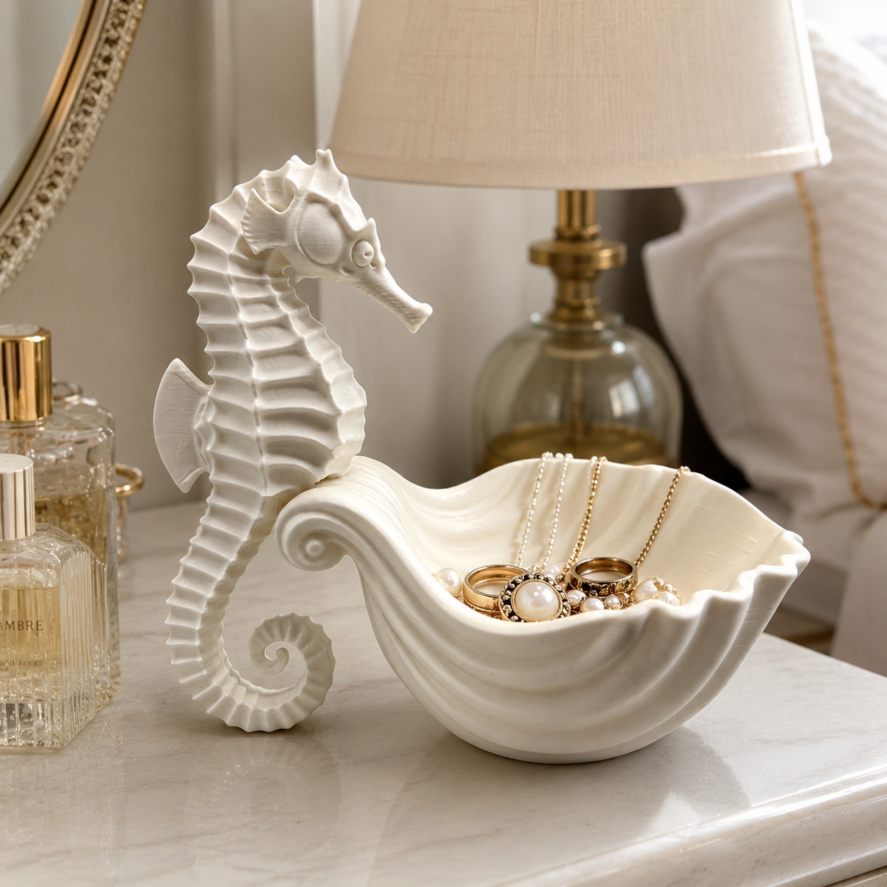 White Seahorse Shell Jewelry Dish