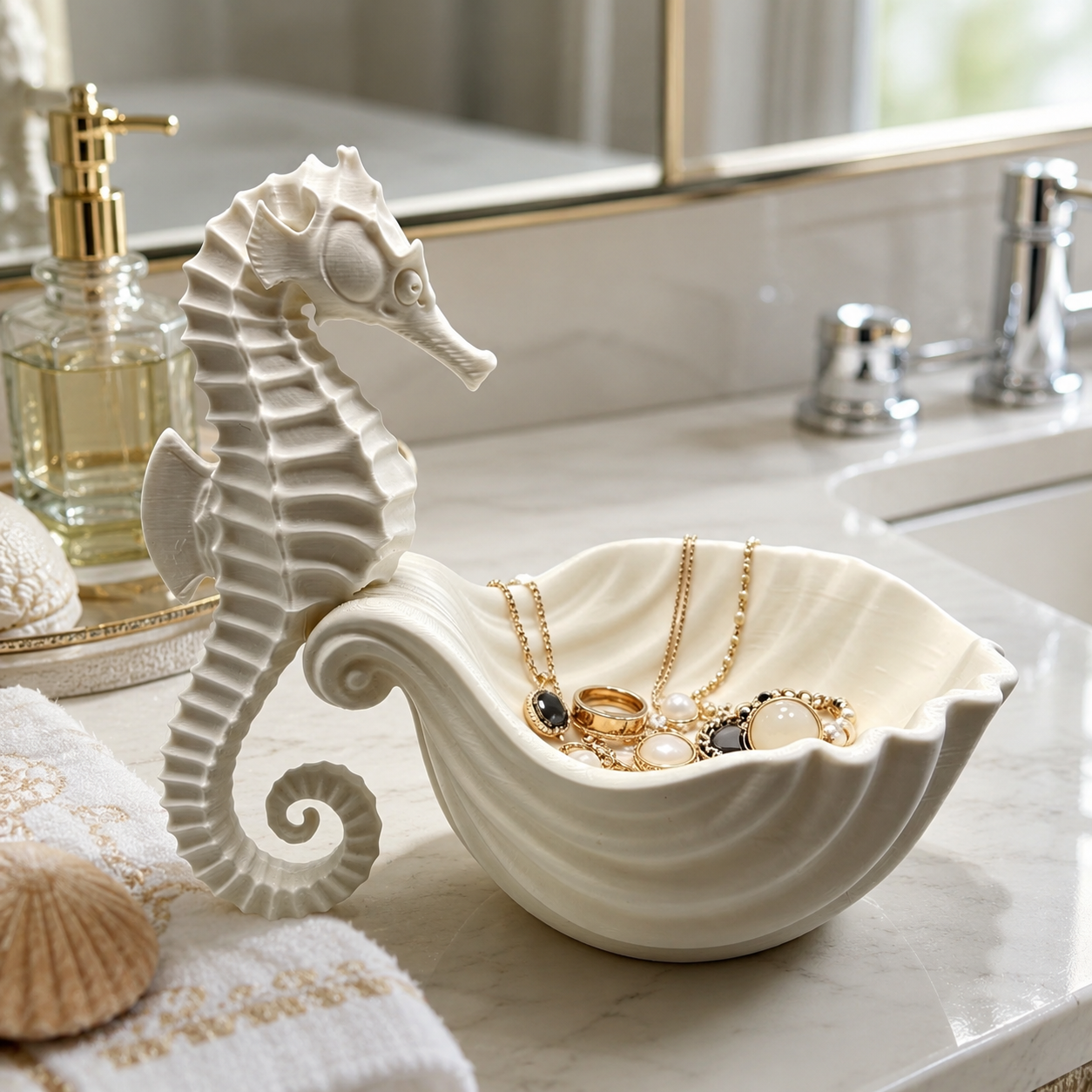 White Seahorse Shell Jewelry Dish