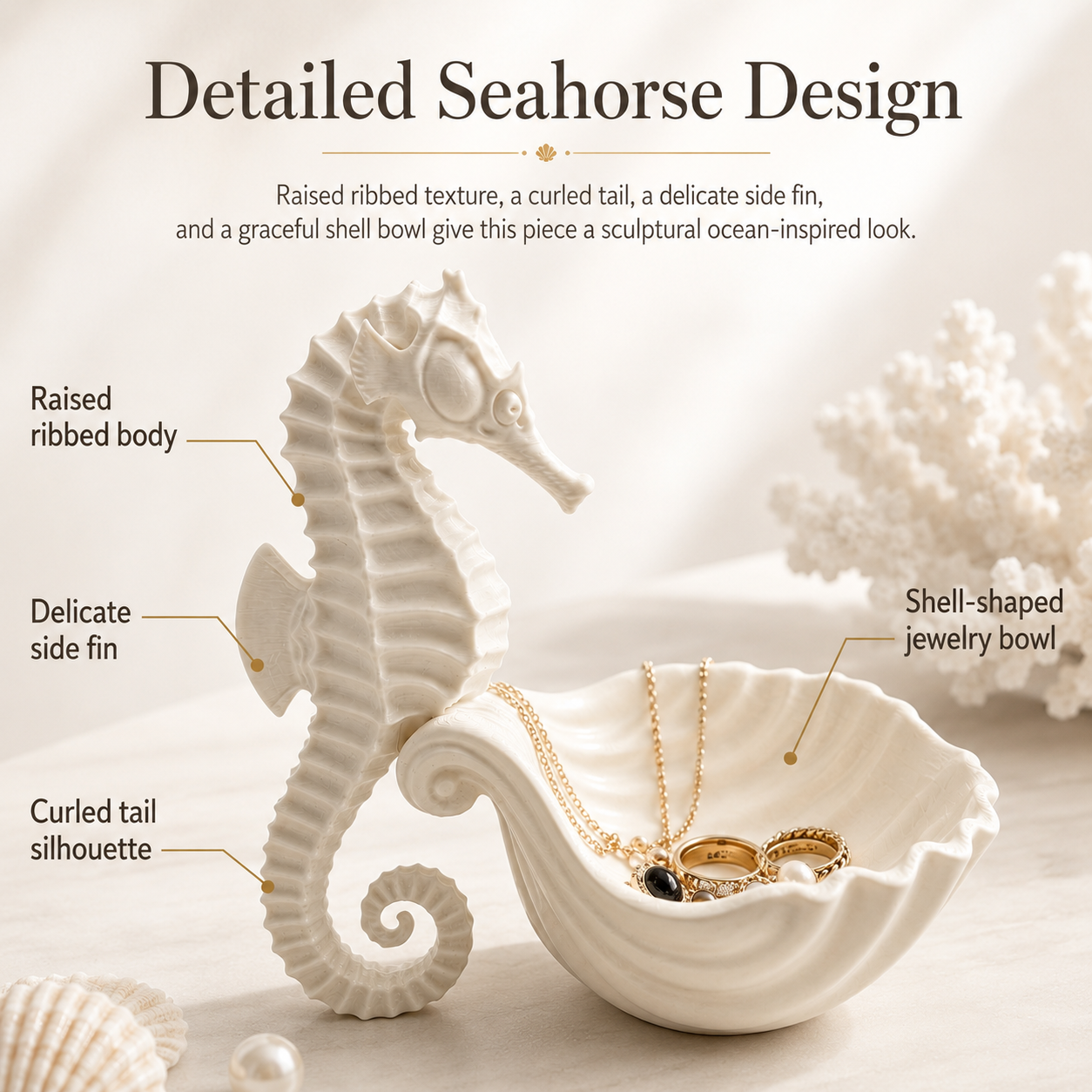White Seahorse Shell Jewelry Dish