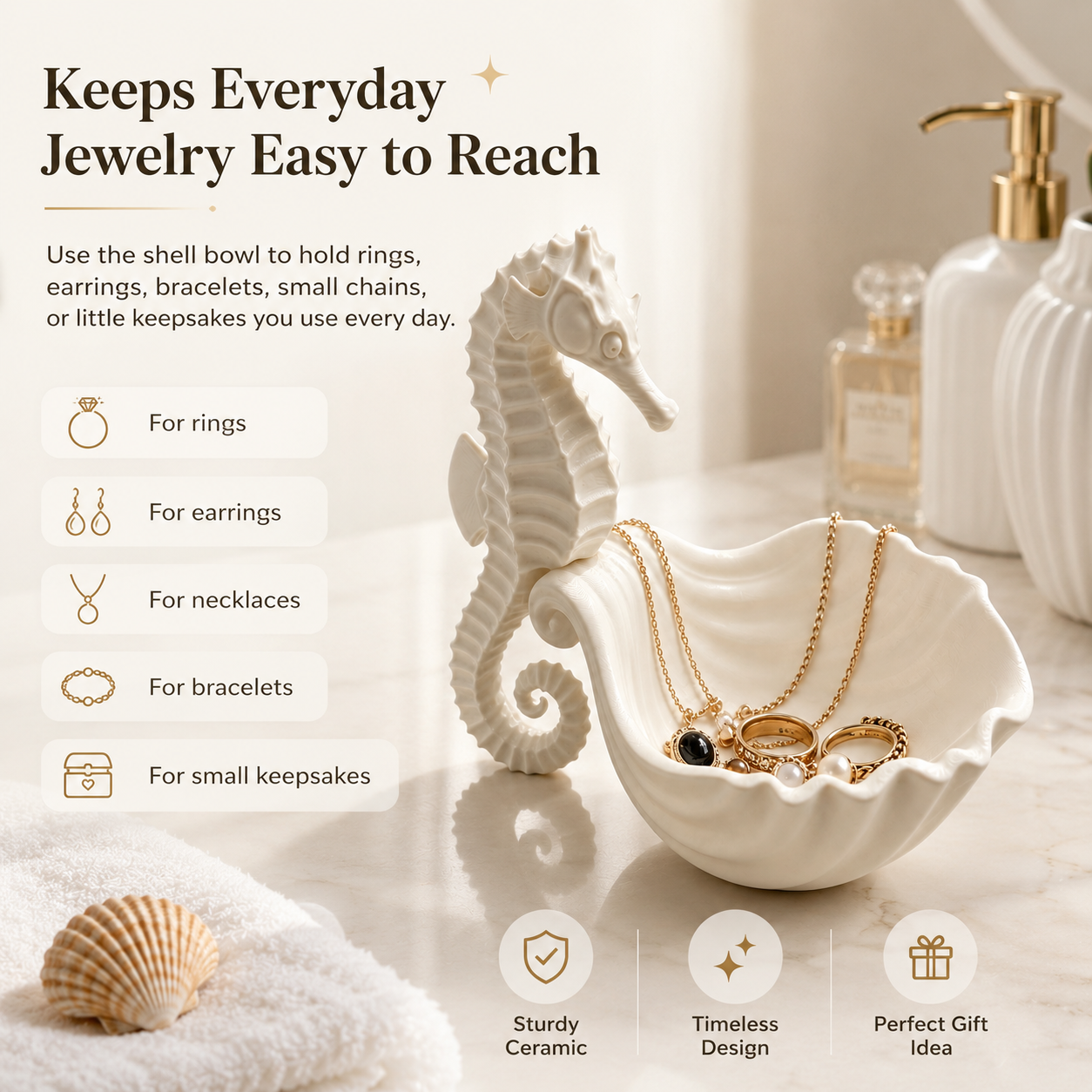 White Seahorse Shell Jewelry Dish