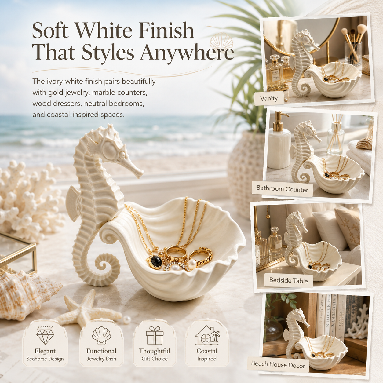 White Seahorse Shell Jewelry Dish