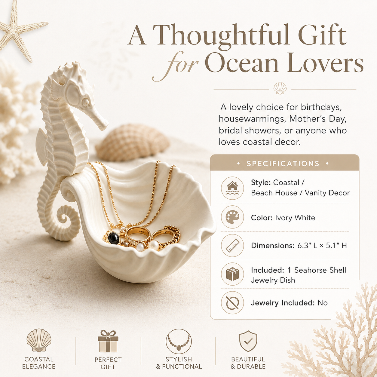 White Seahorse Shell Jewelry Dish