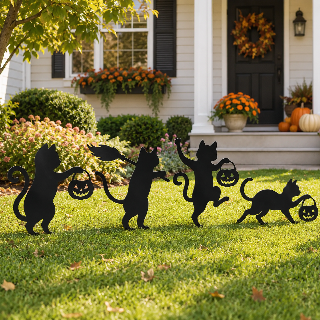 Playful Metal Black Cat Garden Stakes, Set of 4