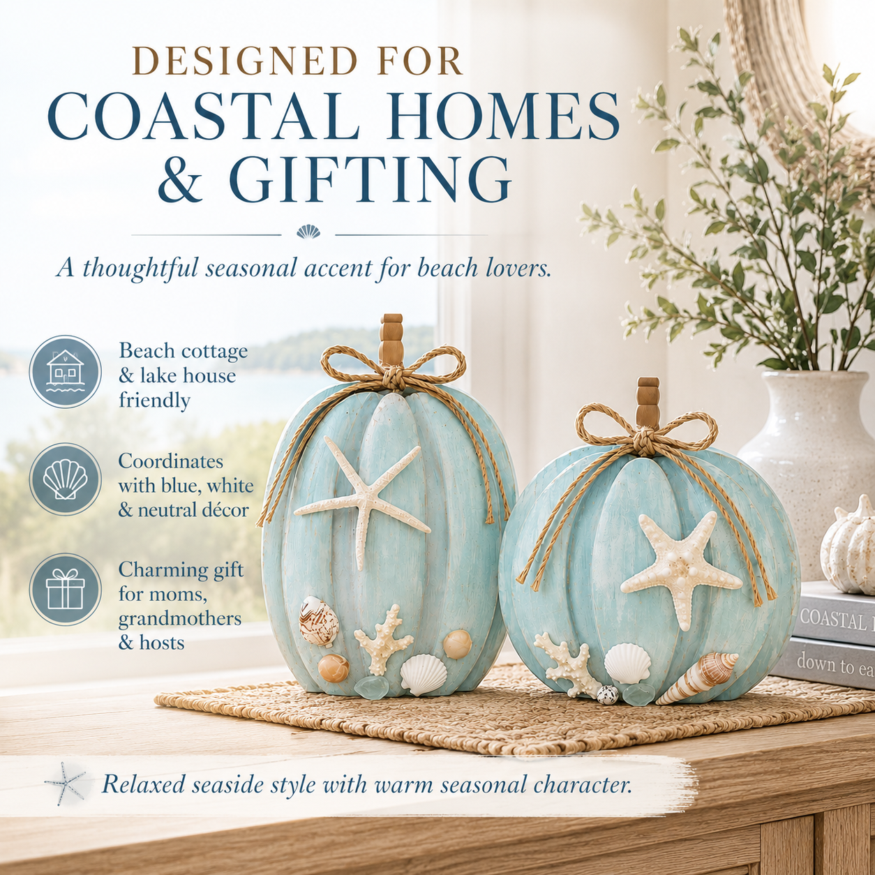 Coastal Starfish Pumpkin Decor, Set of 2