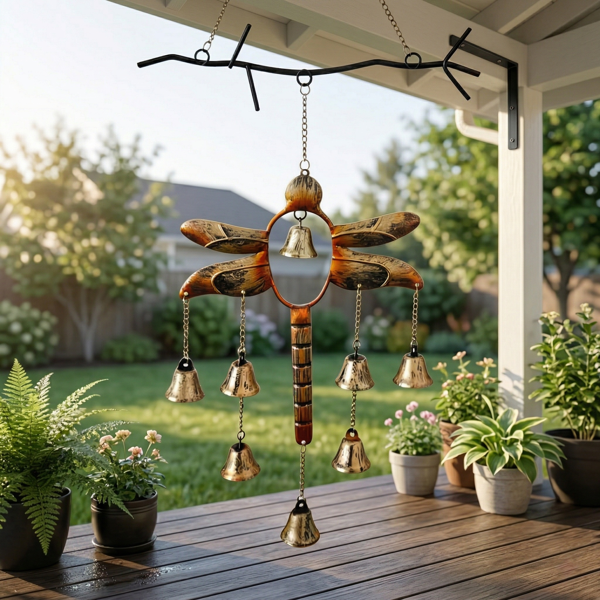 Rustic Dragonfly Bell Wind Chime