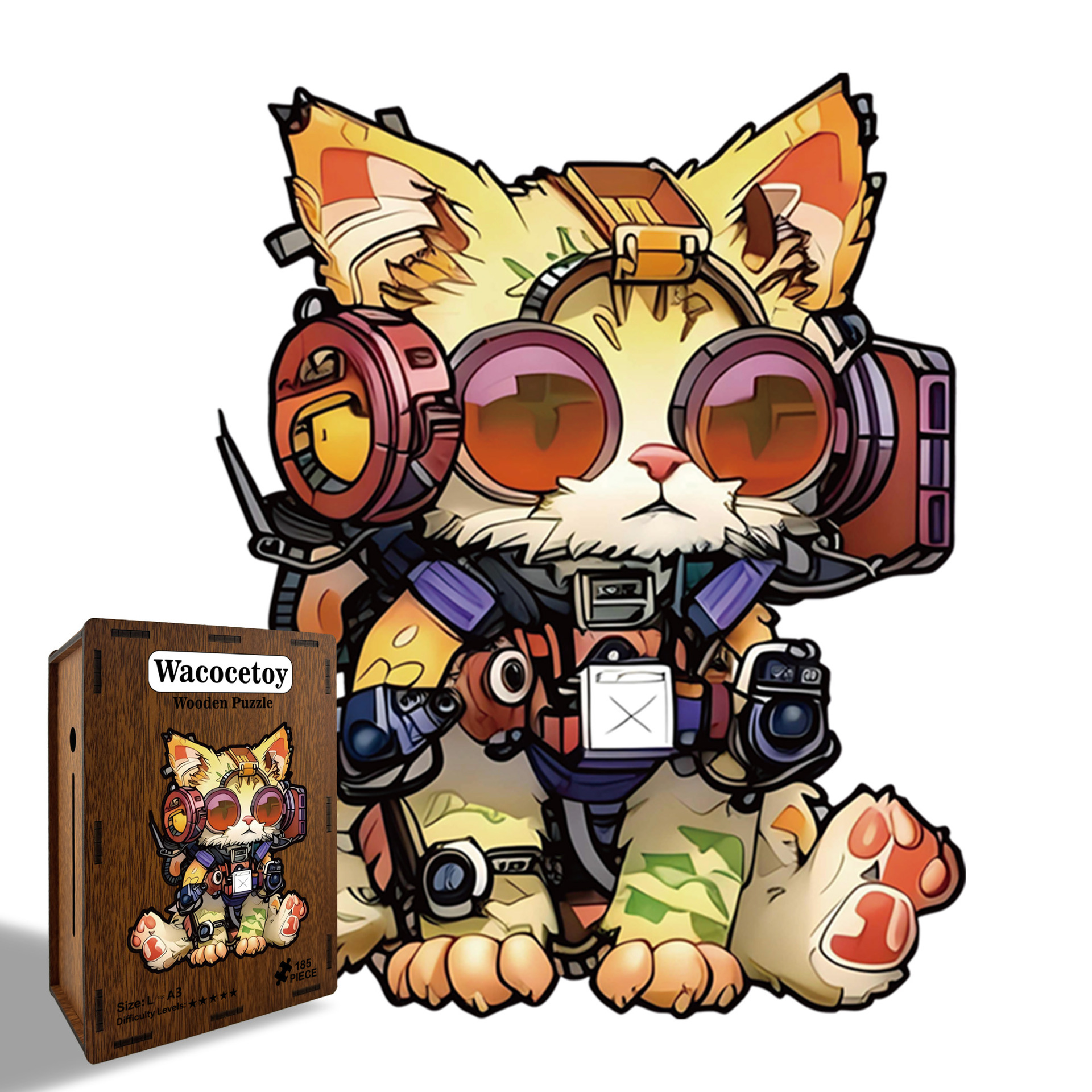 Wacocetoy Glasses Cat Wooden Puzzle 
