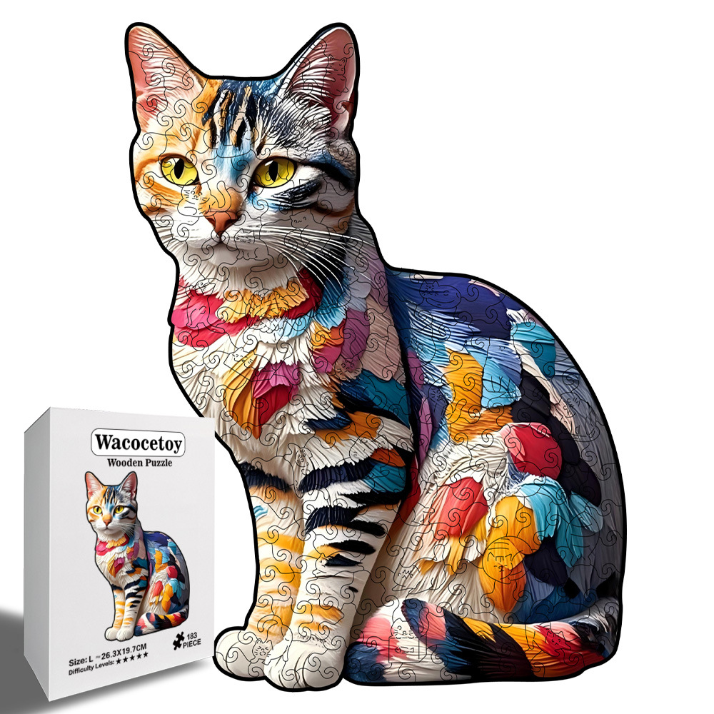Wacocetoy Rainbow Cat Wooden Puzzle 