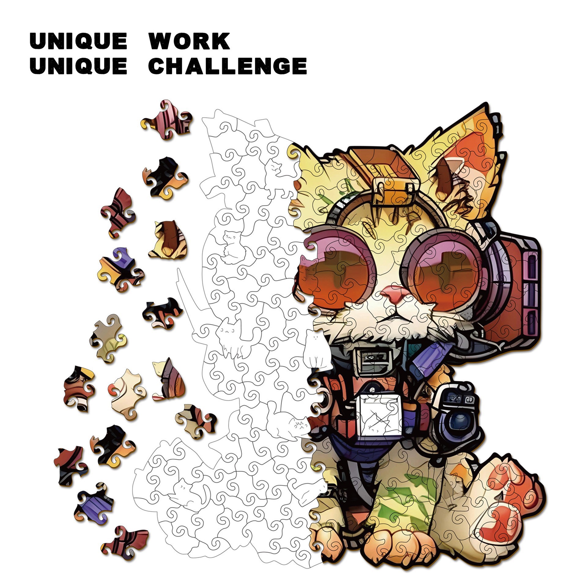 Wacocetoy Glasses Cat Wooden Puzzle 