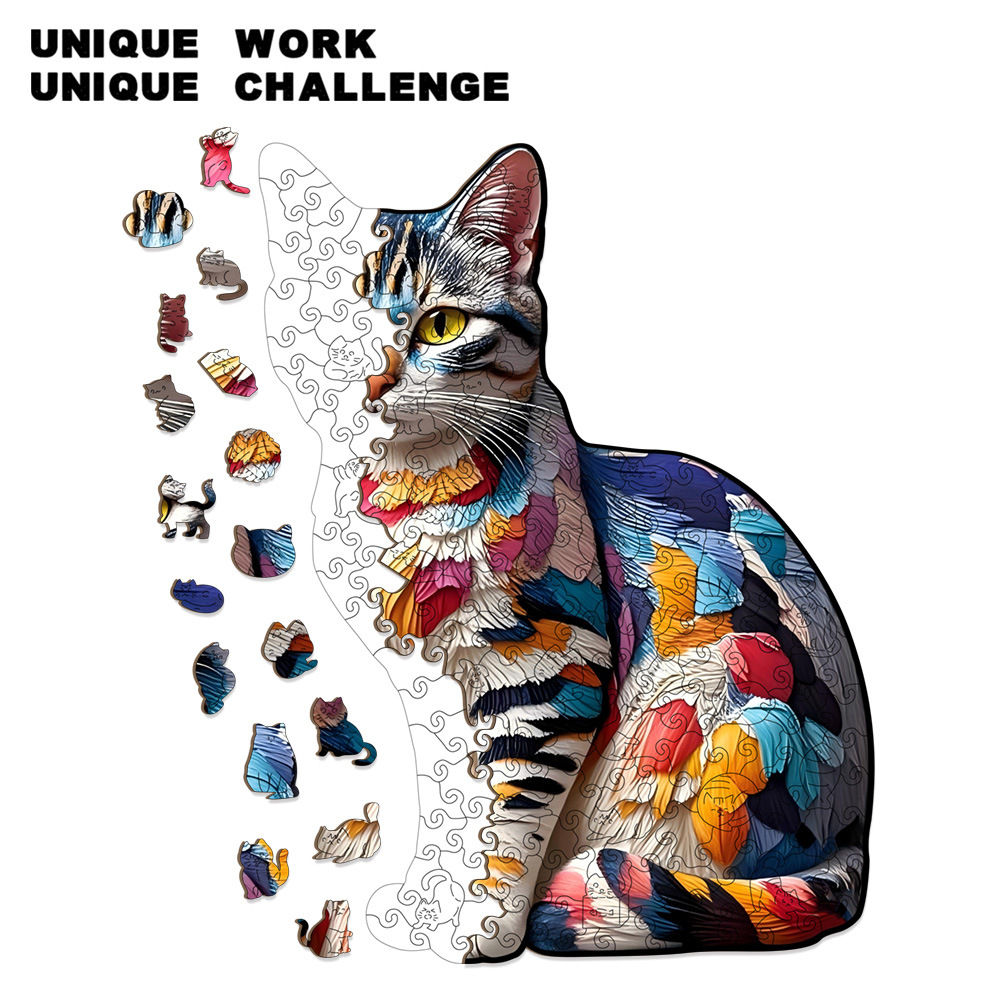 Wacocetoy Rainbow Cat Wooden Puzzle 