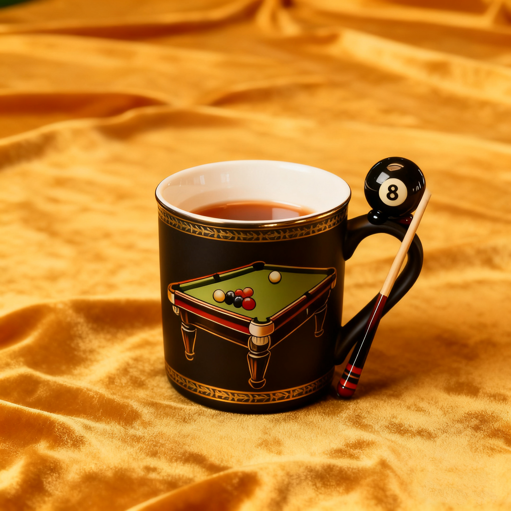 Billiards-themed art mug
