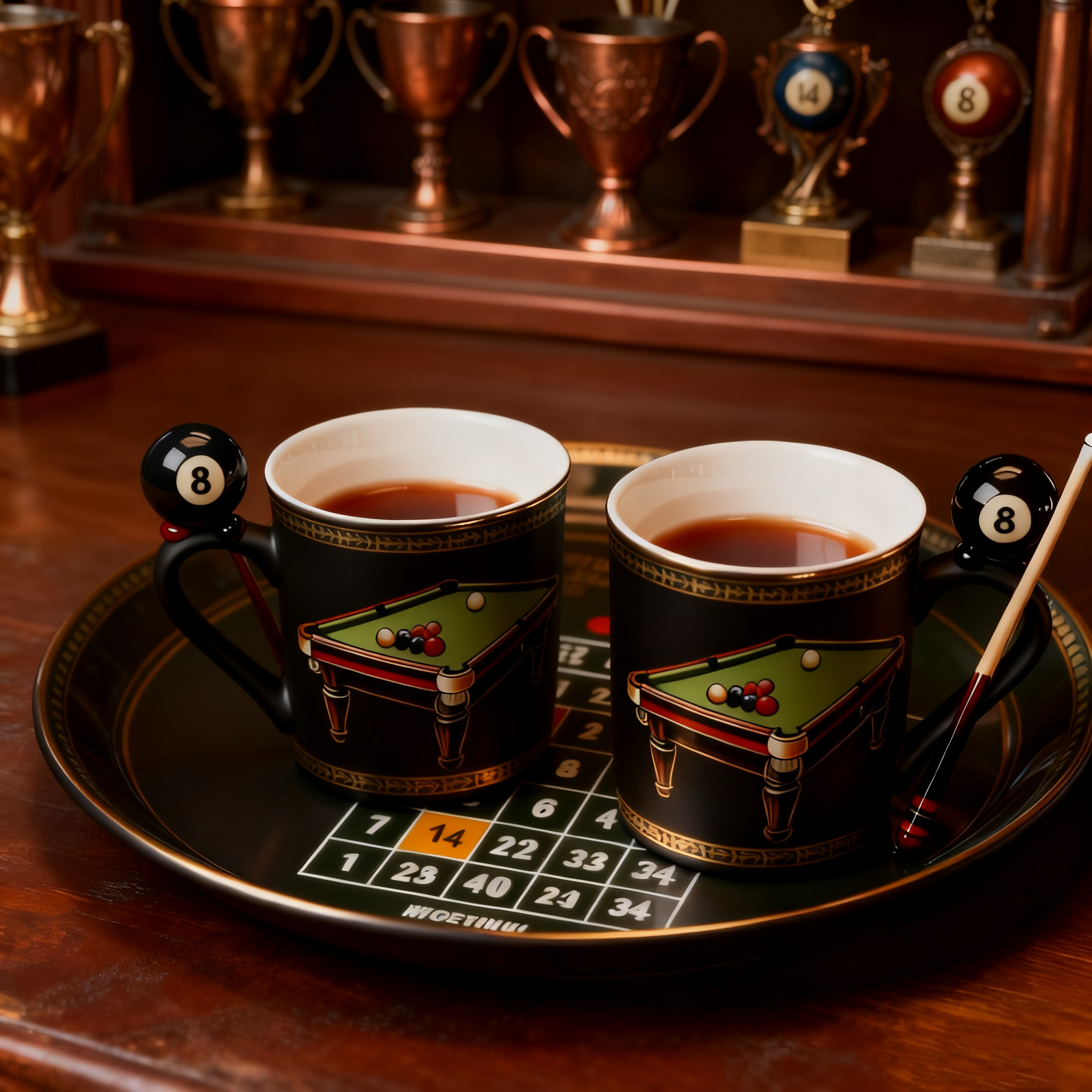Billiards-themed art mug