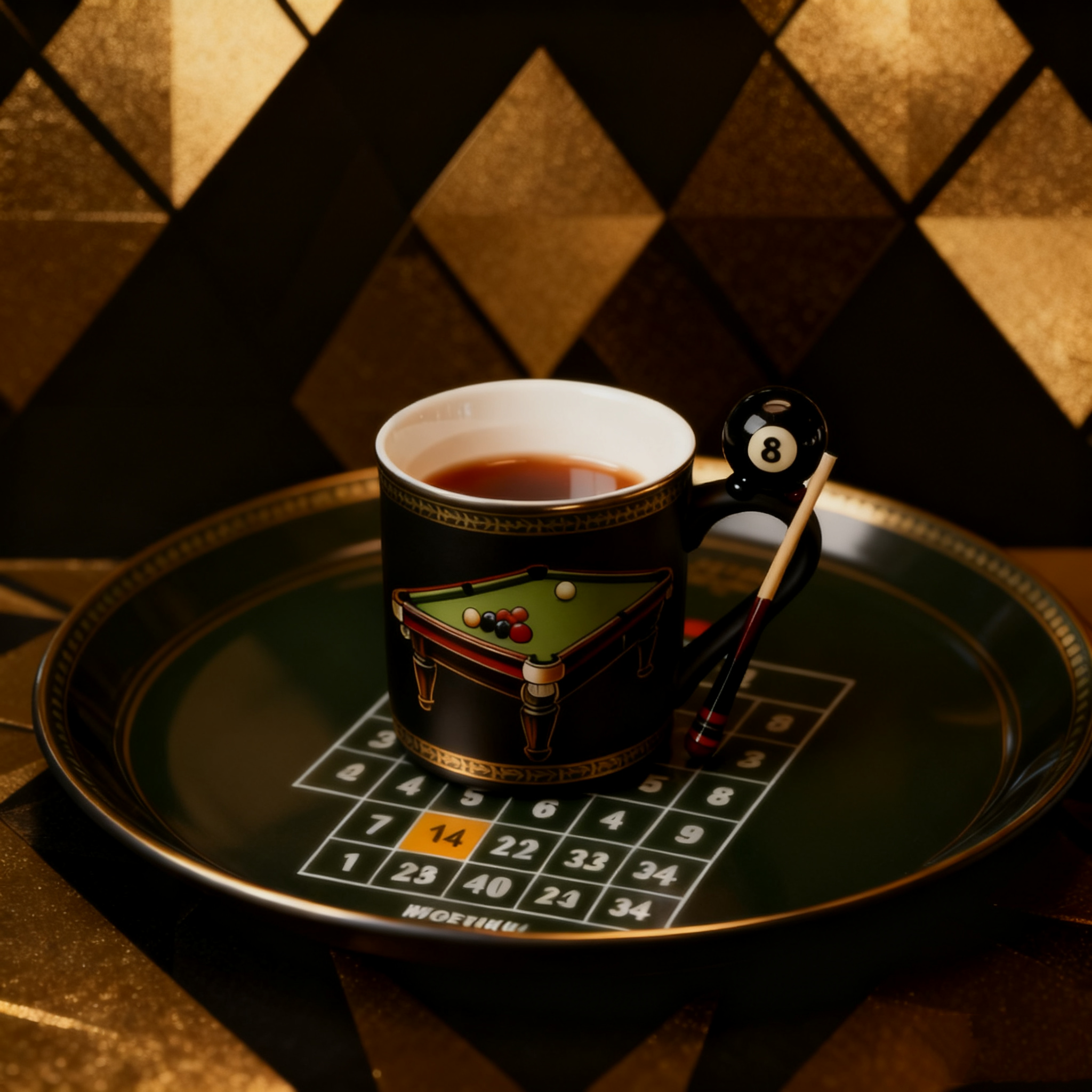 Billiards-themed art mug