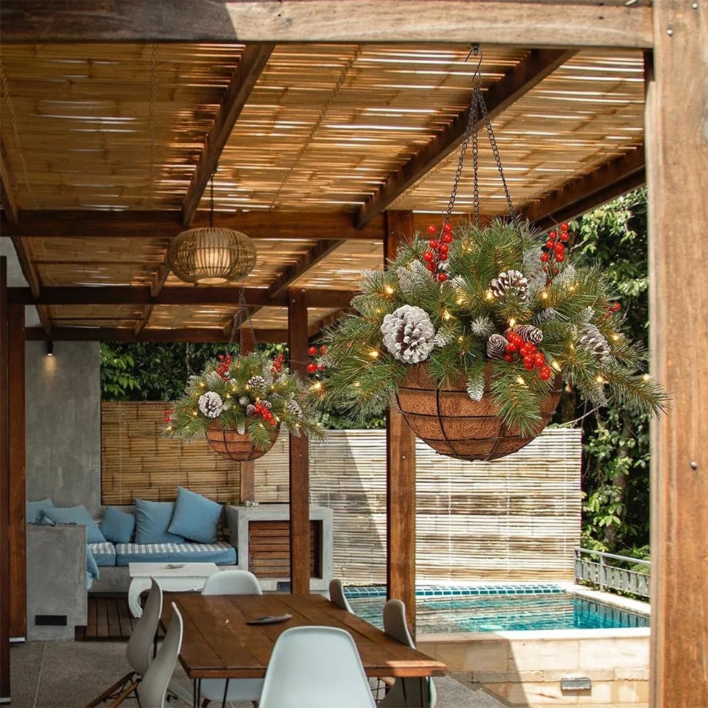 🎄Pre-Lit Artificial Christmas Hanging Basket