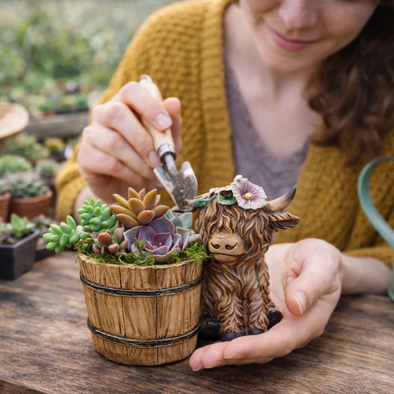 Lovely Resin Highland Cow Plant Pot