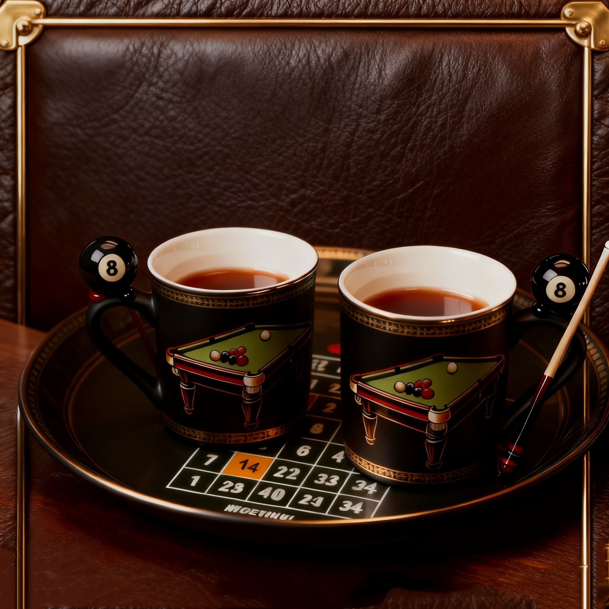 Billiards-themed art mug