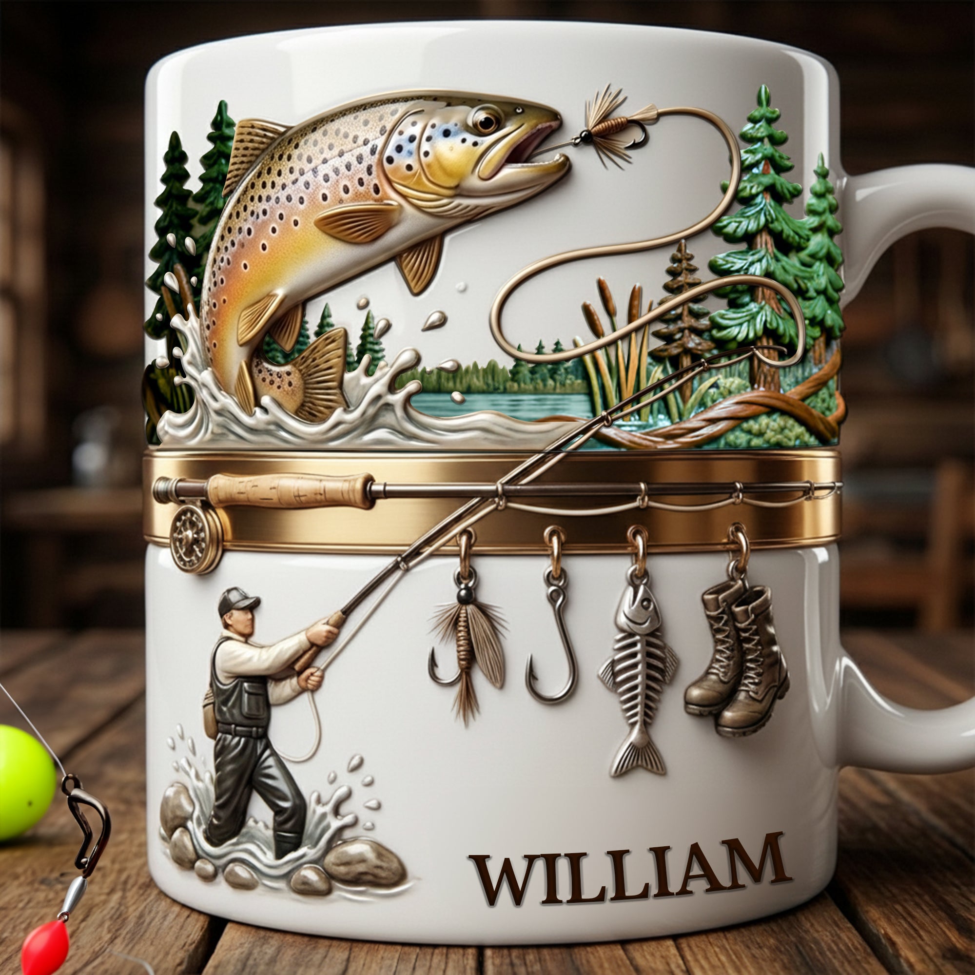 Hooked on Fishing White Coffee Mug - Personalized Gift For Fishing Lovers