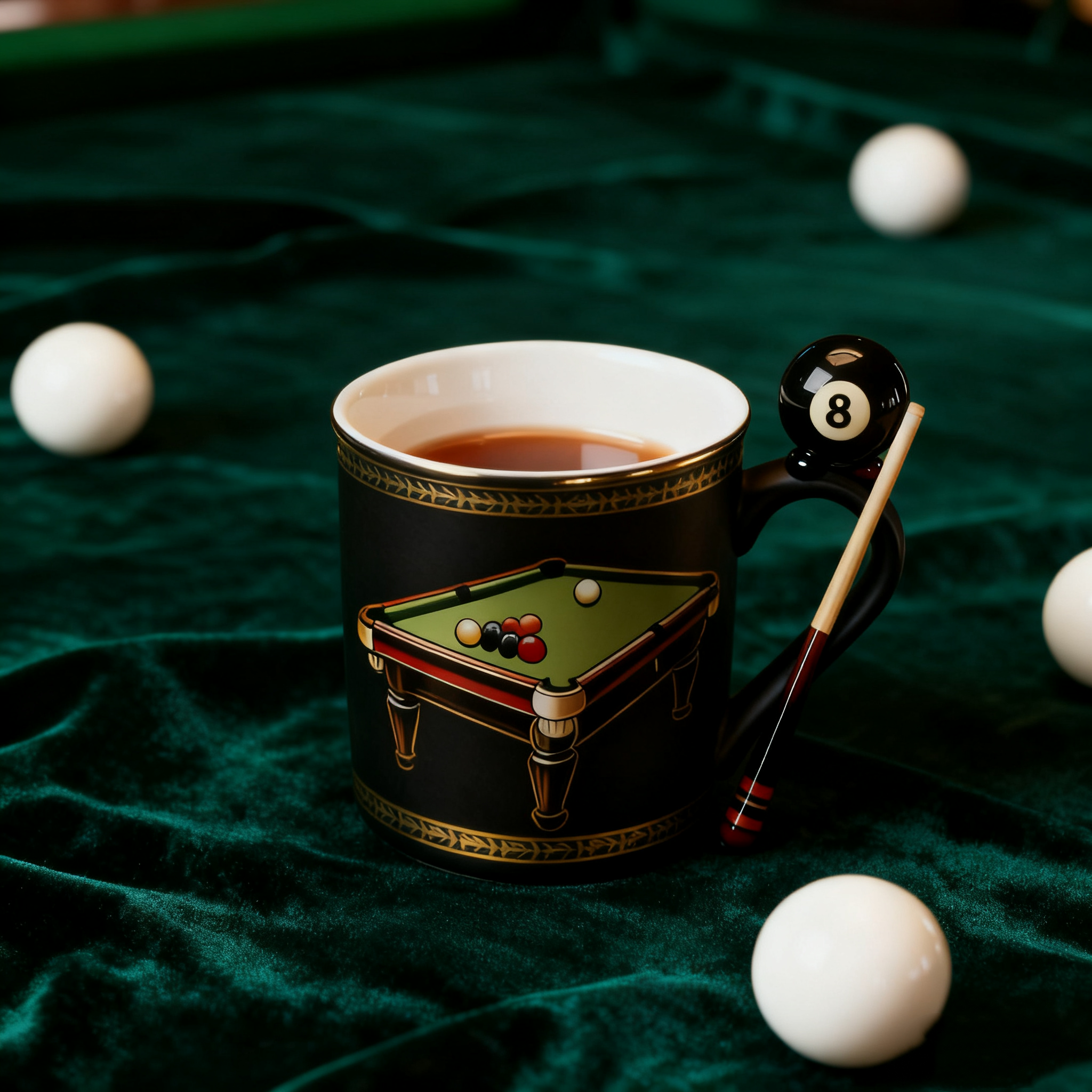 Billiards-themed art mug