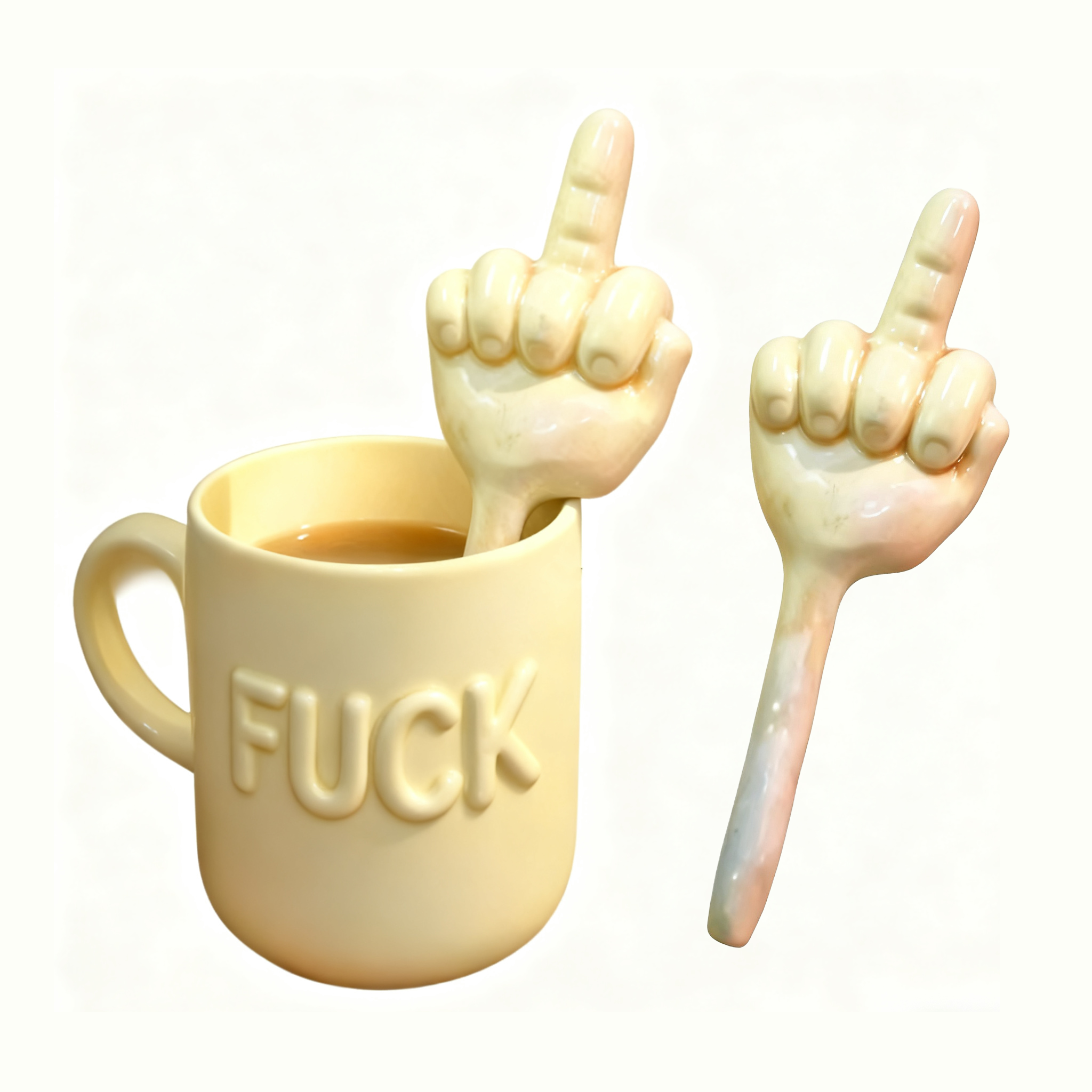 “Zero F*cks Given” Funny Coffee Mug Set – Middle Finger Spoon & Bold Letter Mug Gift for Friends & Coworkers