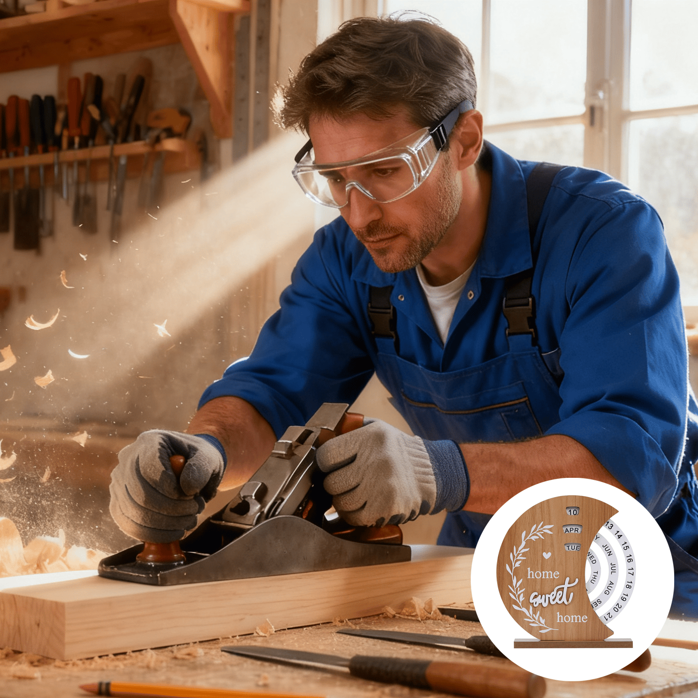 📅Handcrafted Wooden Perpetual Calendar – Rustic Desk Accessory for Home, Study & Office