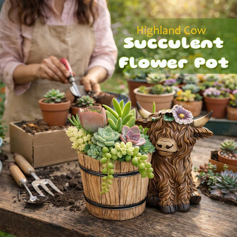 Lovely Resin Highland Cow Plant Pot