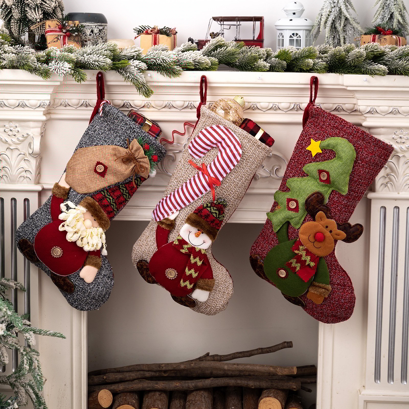 🌲Christmas stocking with Santa, snowman and reindeer